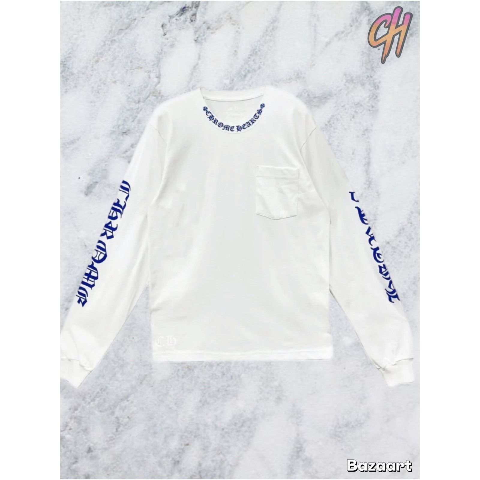Chrome Hearts Chrome Hearts Blue Neck Logo White L/S Shirt - Size Medium Size US M / EU 48-50 / 2 - 5 Thumbnail