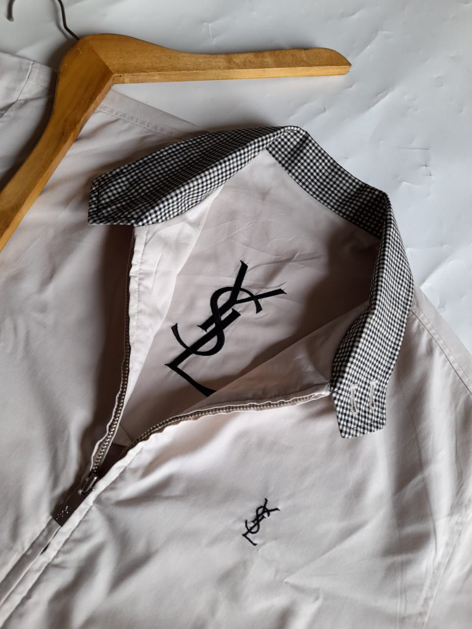image of Big Logovintage YVES Saint Laurent X YSL Jacket in White Broken, Men's (Size Medium)