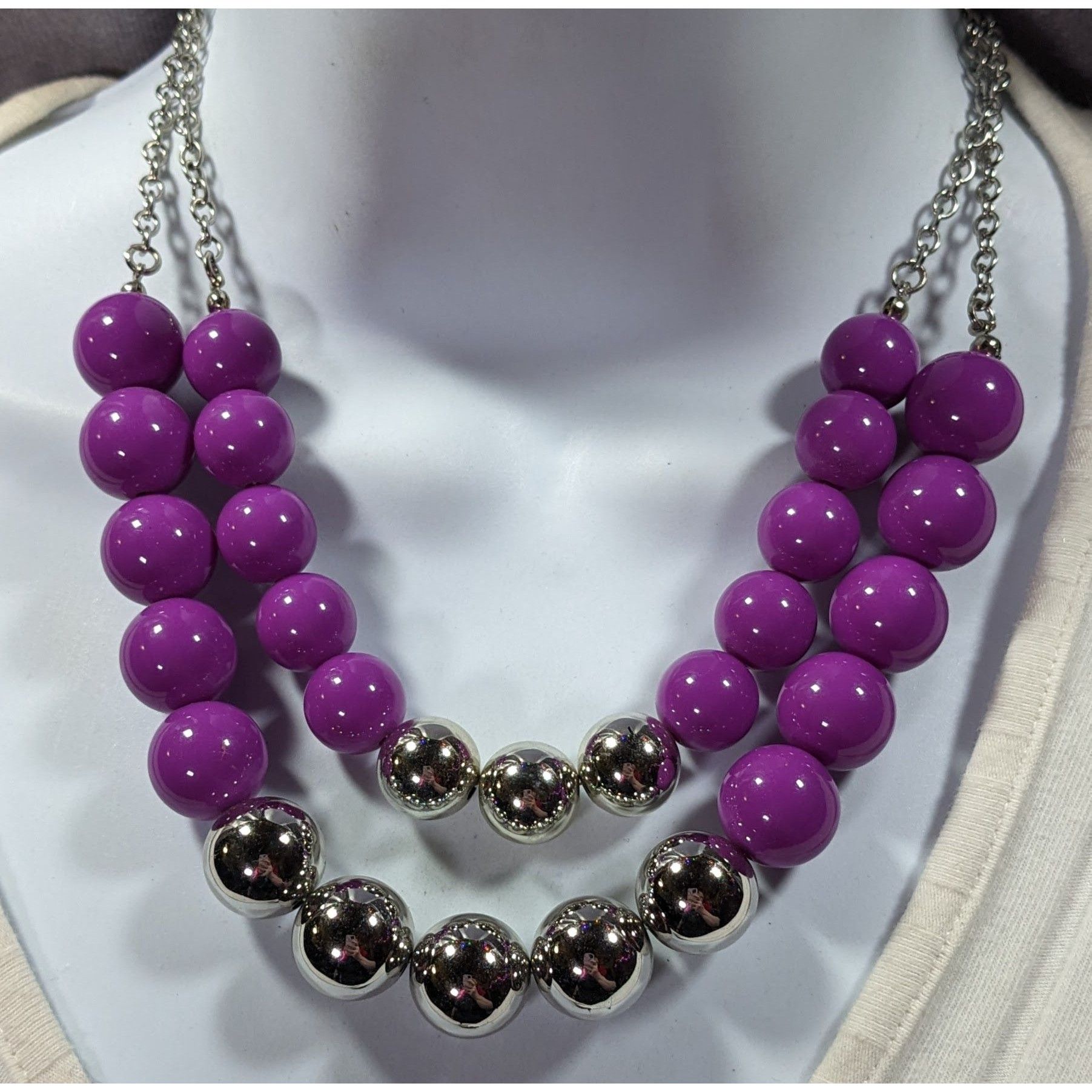 Other Retro 80s Style Purple And Silver Chunky Beaded Multilayer N Size ONE SIZE - 4 Thumbnail