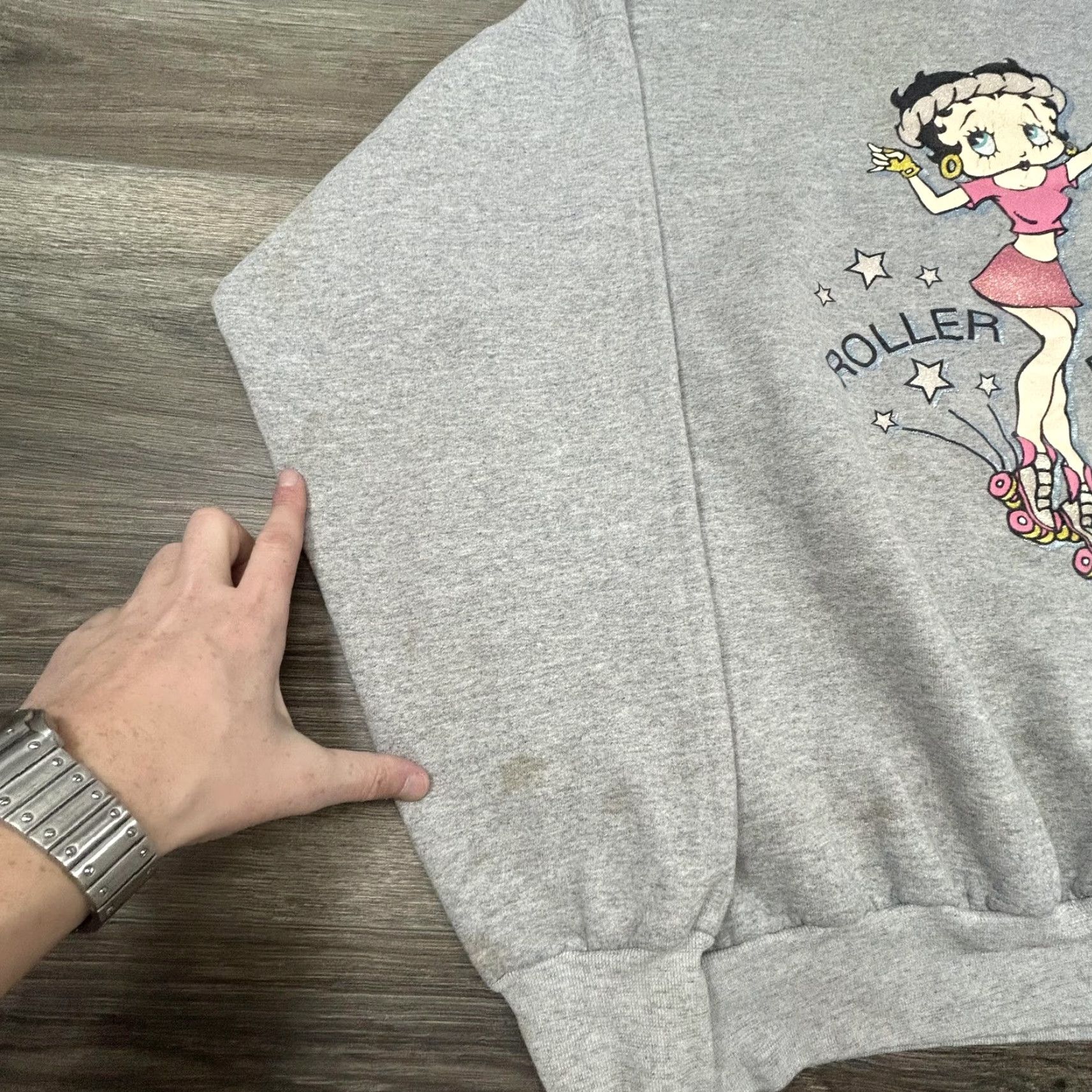 Hanes Vintage Betty Boop Roller Blades Sweatshirt Men XL Gray Glitter Graphic 90s Hanes Crew Neck Pullover Fleece Cotton Blend Size US XL / EU 56 / 4 - 6 Thumbnail