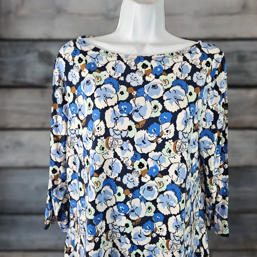 Ann Taylor Ann Taylor Womens Blouse Sz L Blue Green Floral 3/4 Sleeve Rayon Size L / US 10 / IT 46 - 1 Thumbnail