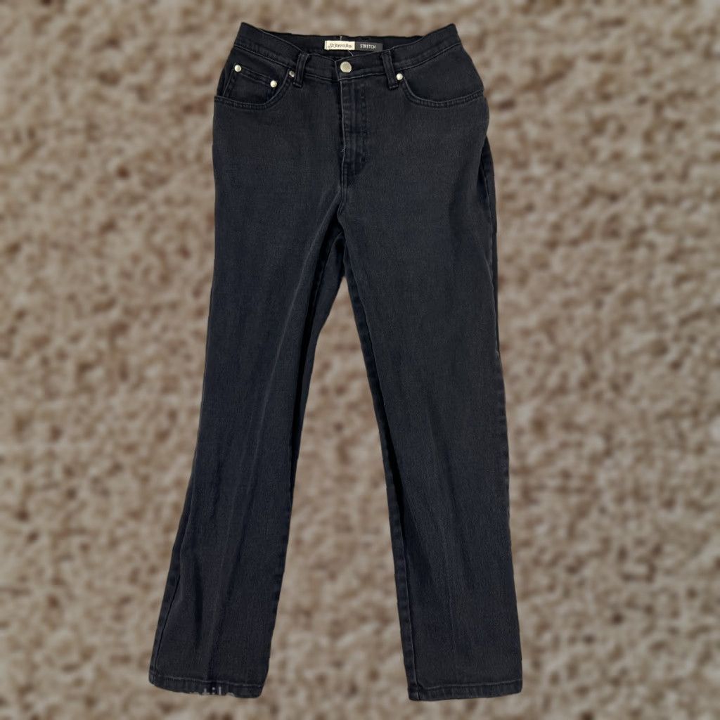 Lee Womens St. Johns Bay Pants 8P Black Denim Jeans High Rise Straight Leg Cotton Size 30" / US 8 / IT 44 - 1 Thumbnail