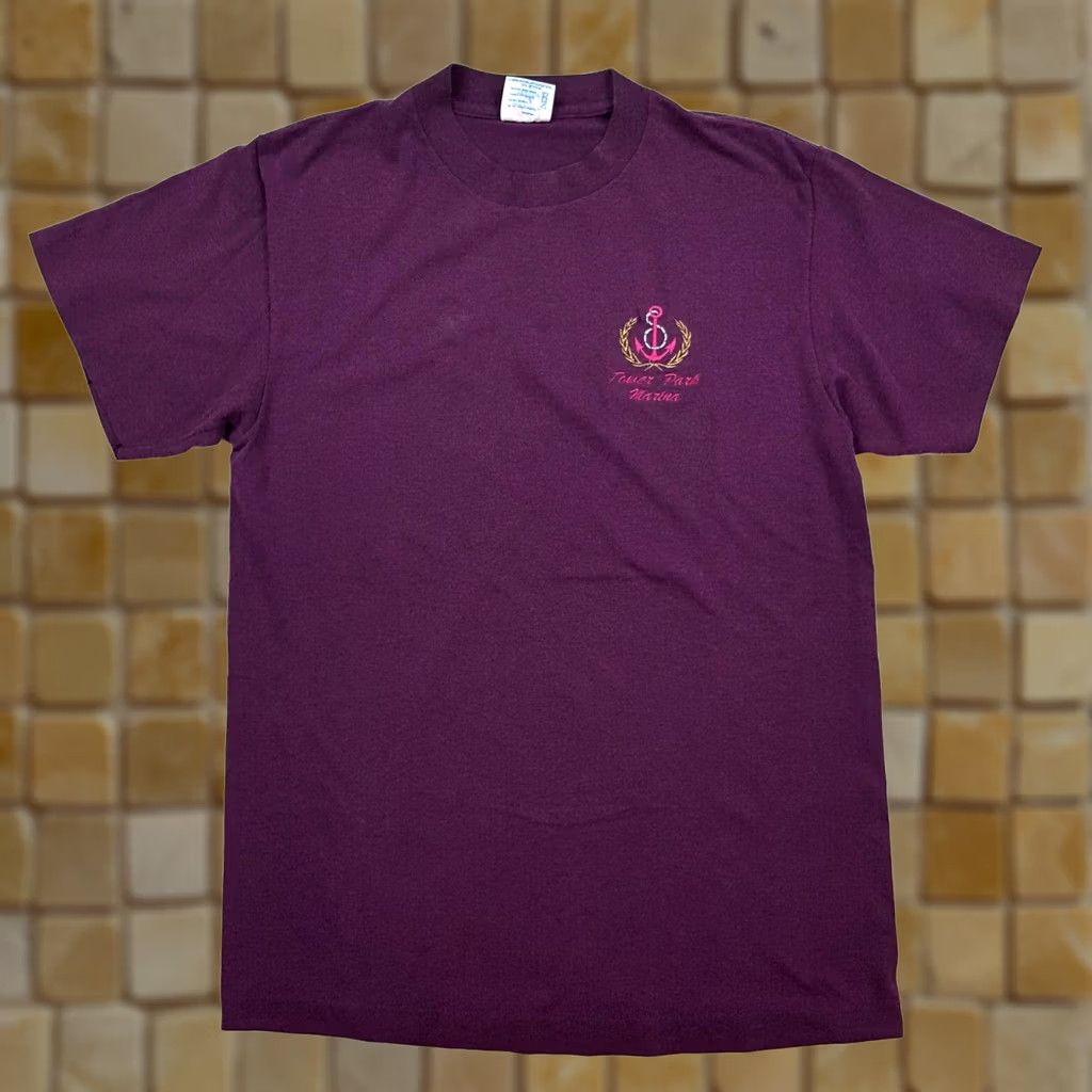TEE JAYS VINTAGE TeeJays T-Shirt Purple Anchor Marina 90s Embroidered Short Sleeve Crew Neck Size M Mens USA Size US M / EU 48-50 / 2 - 1 Thumbnail