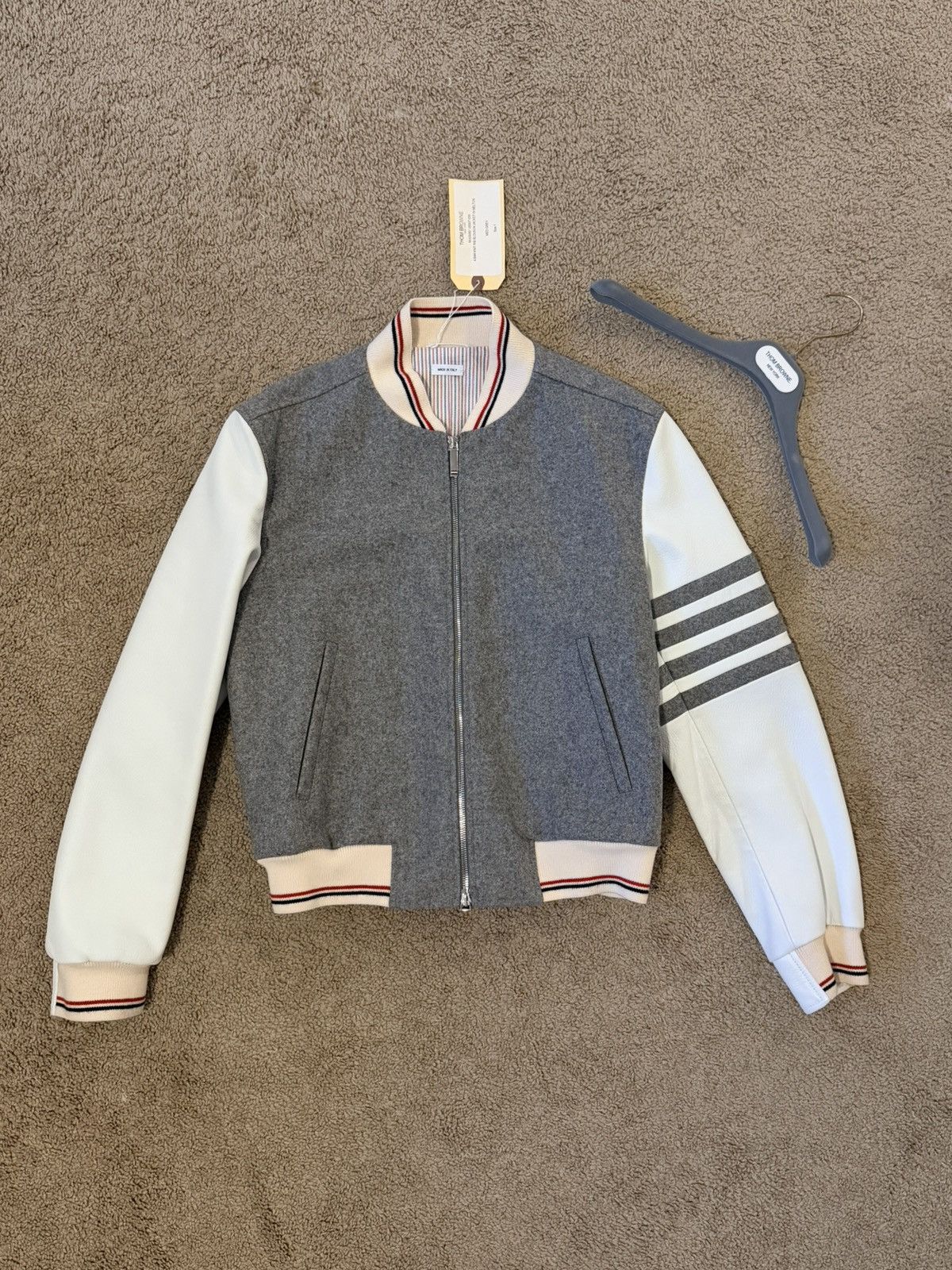 Thom Browne THOM BROWNE Striped leather and wool bomber jacket Size US S / EU 44-46 / 1 - 1 Thumbnail