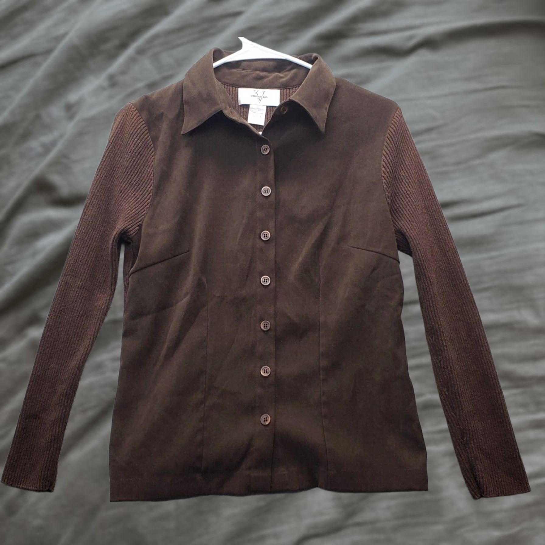 Vintage Versailles Shirt Womens Small Brown Stretch Long Sleeve Collared Button Down Size S / US 4 / IT 40 - 1 Thumbnail