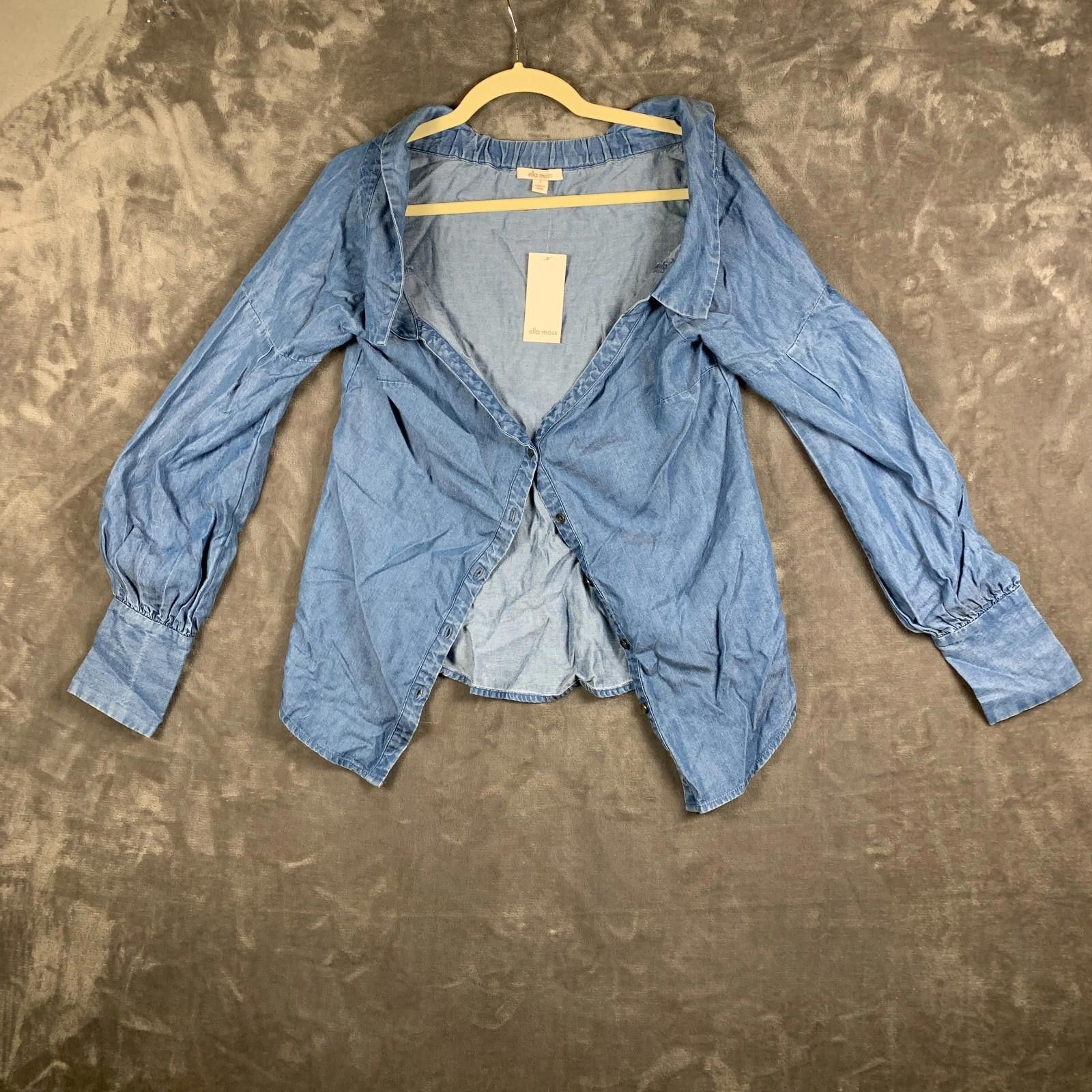 Designer Womens Ella Moss deep V Blue Split Collar Shirt Sz. S (370) Size S / US 4 / IT 40 - 1 Thumbnail