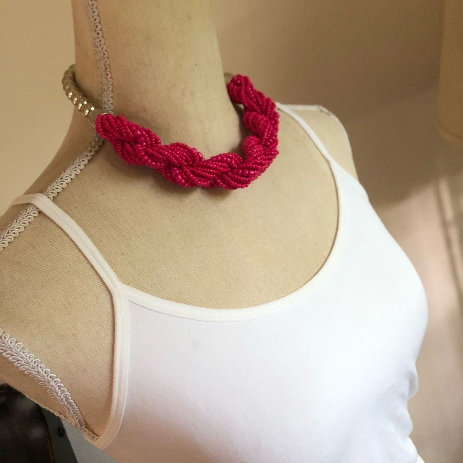 Jewelry Bold hot pink twisted seed bead chocker necklace Size ONE SIZE - 2 Thumbnail