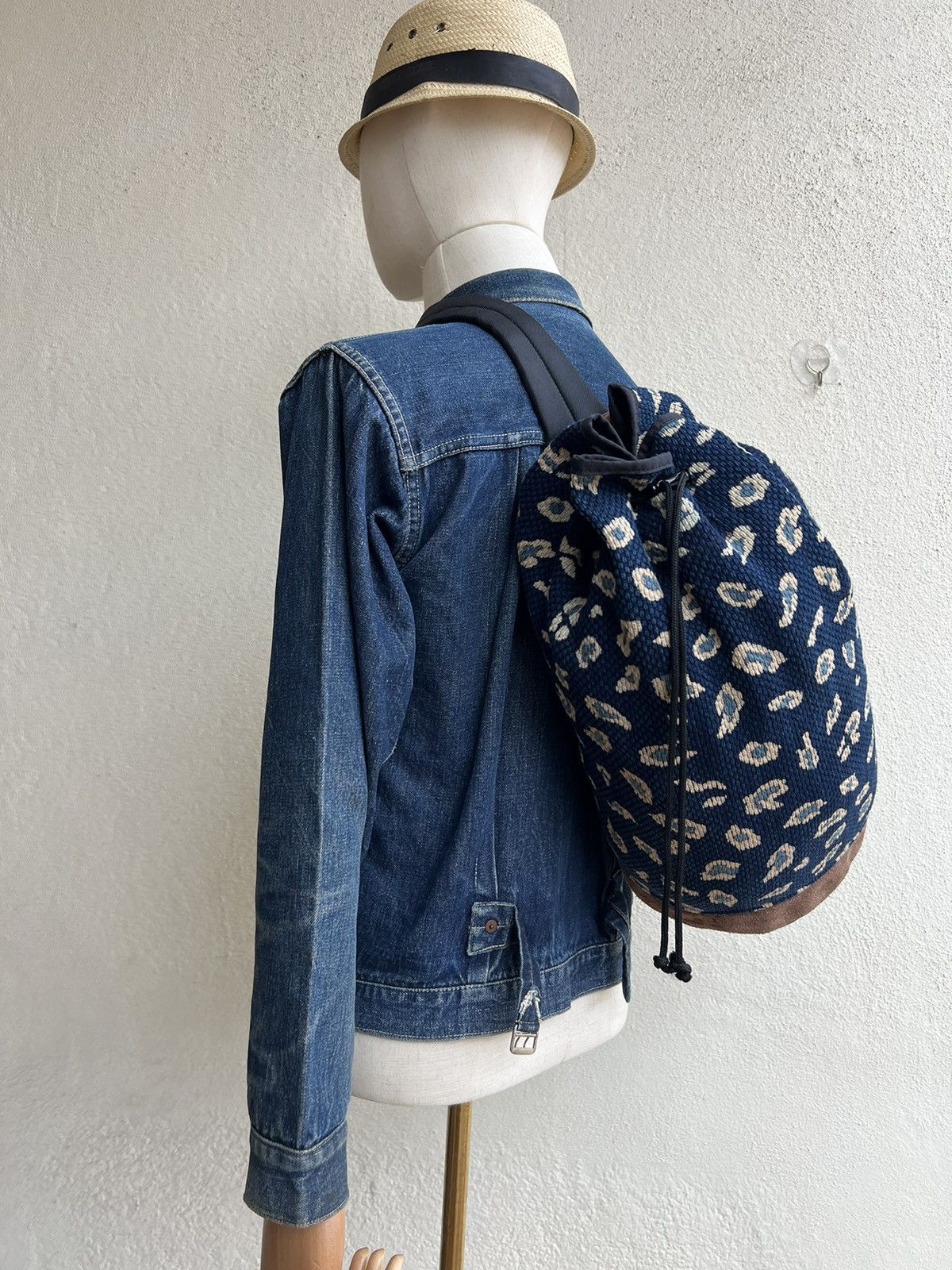 Indigo RARE! Vintage Japan Indigo Sashiko Kendo Suede Leather Bag Size ONE SIZE - 22 Thumbnail