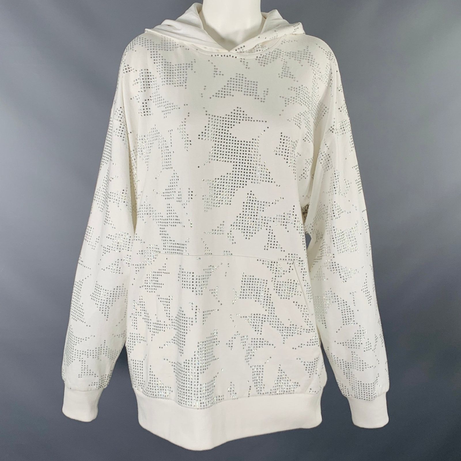 Other S White Silver Cotton Floral Rhinestone Hooded Sweater Size S / US 4 / IT 40 - 1 Thumbnail