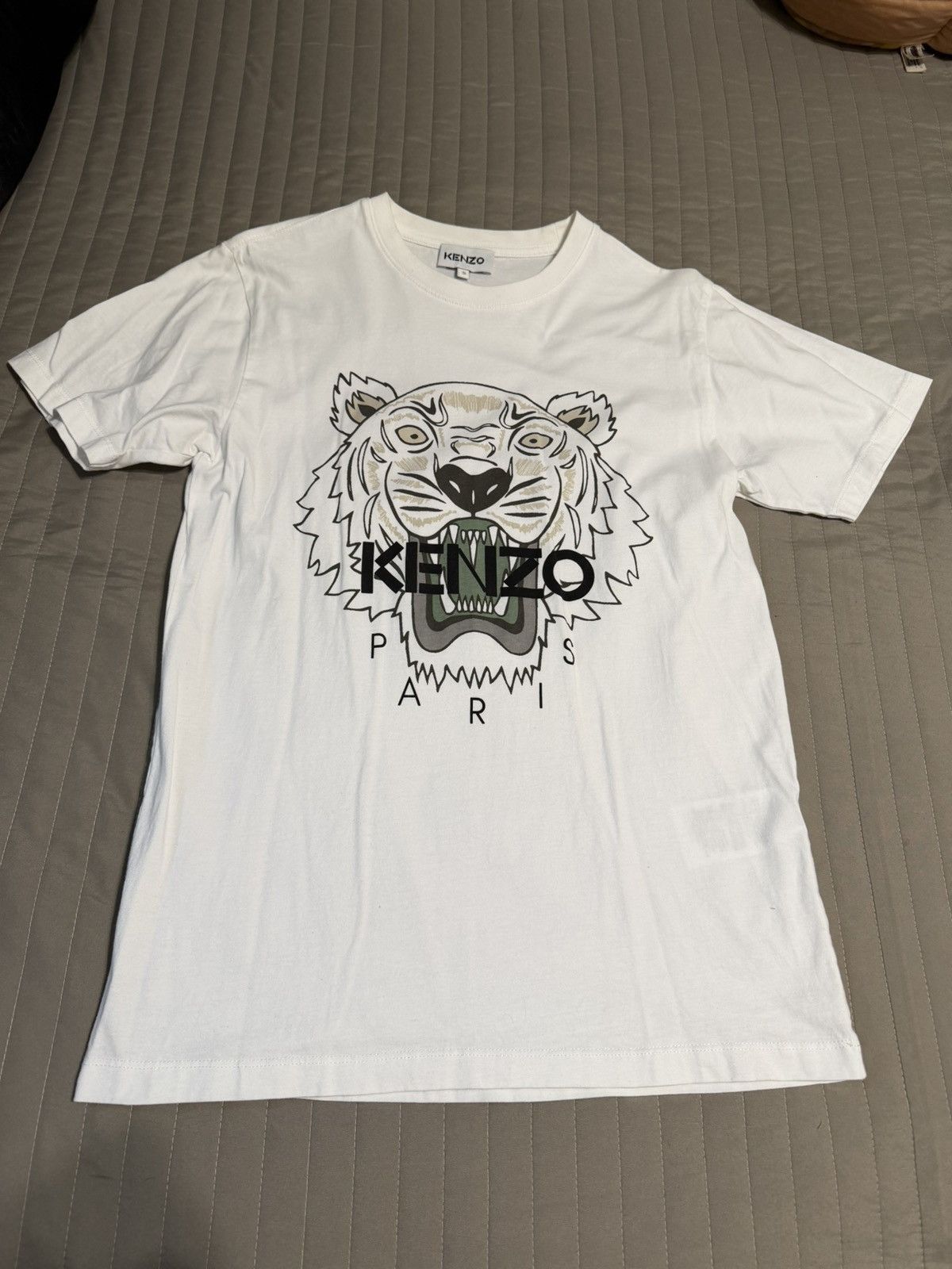 KENZO SS21 White T-Shirt with Tiger Graphic Print