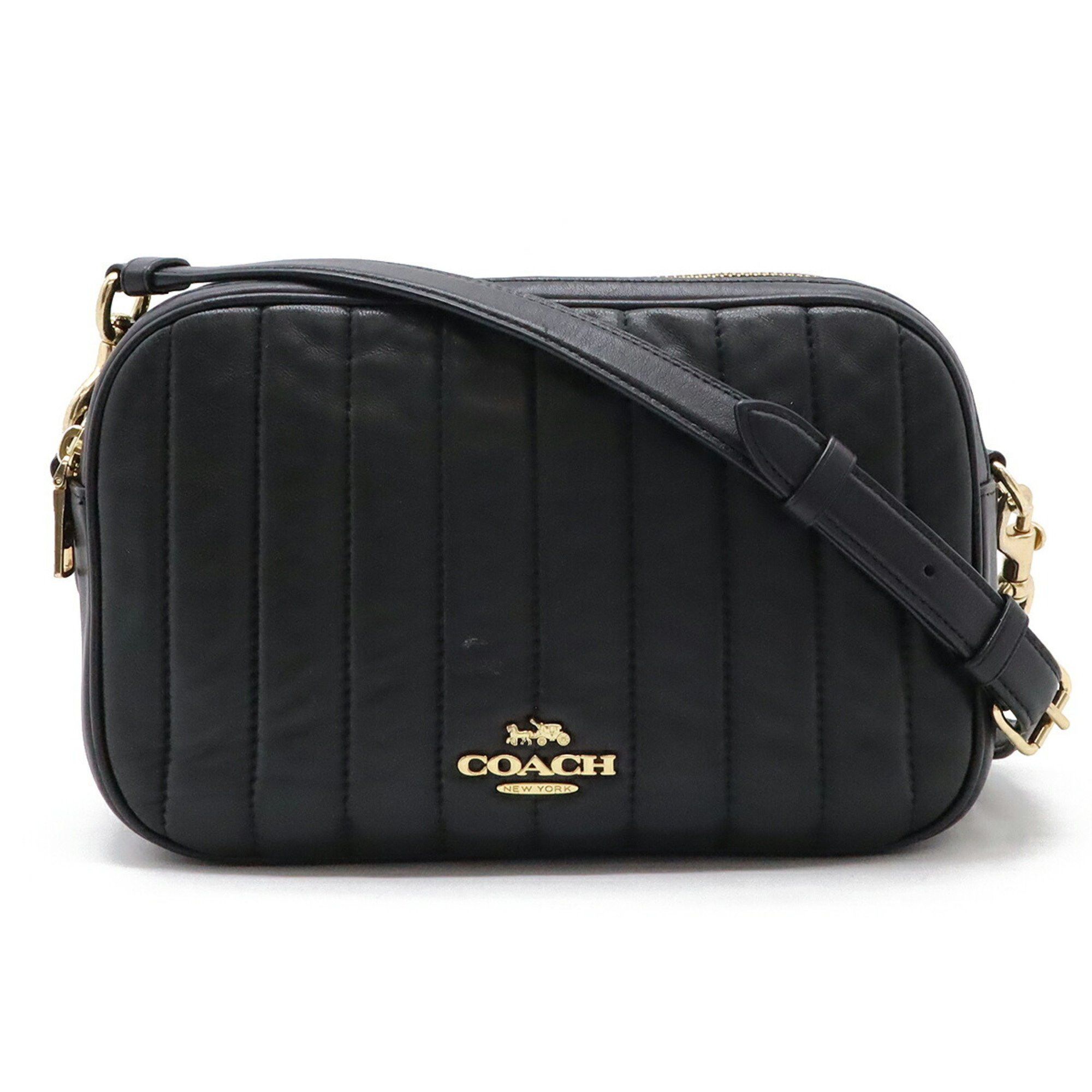Coach Puffy Linear Jess Crossbody Clutch Bag Quilted Leather Black C1569, Women's