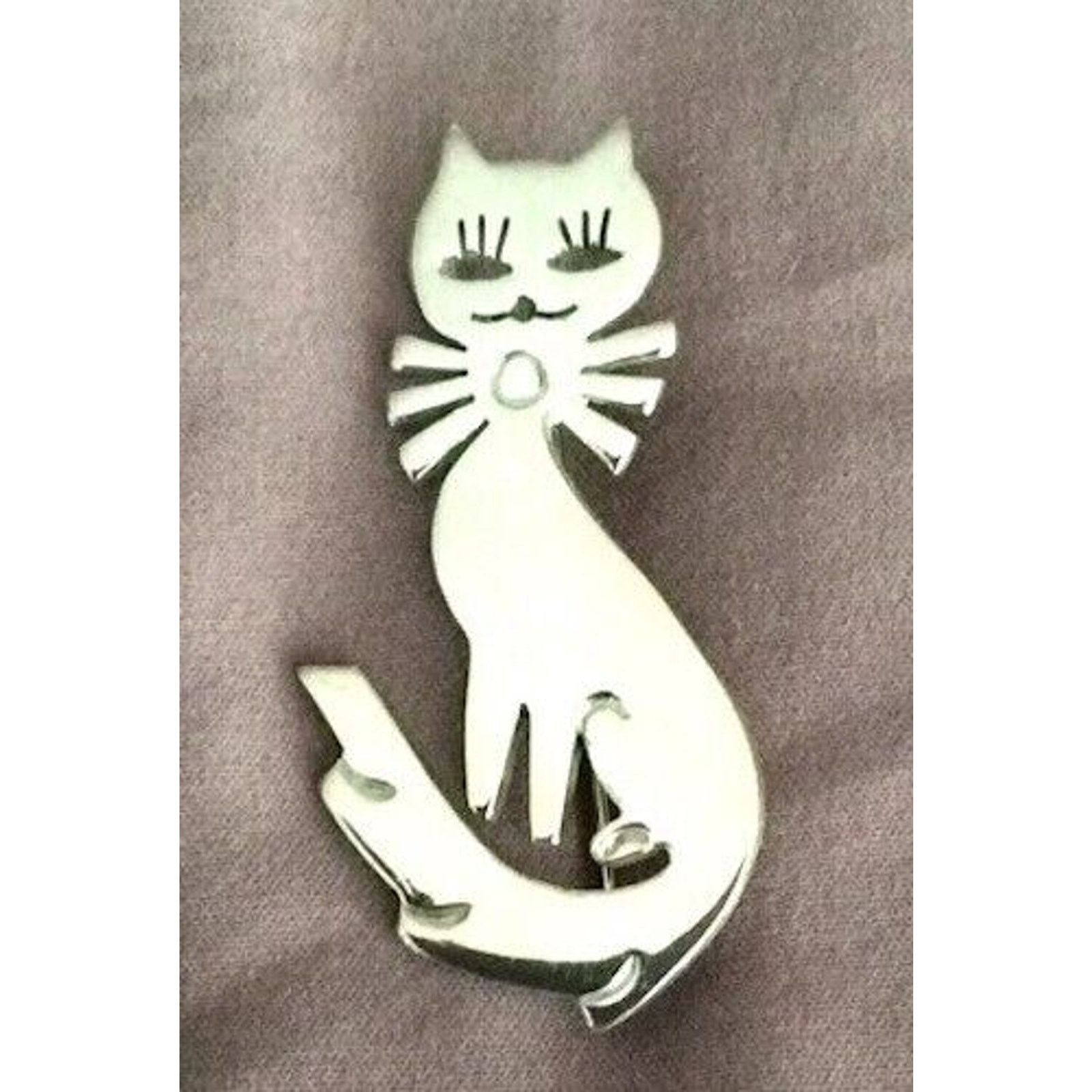 Other Cat Pin Sterling Silver .approx 2" length Size ONE SIZE - 1 Thumbnail
