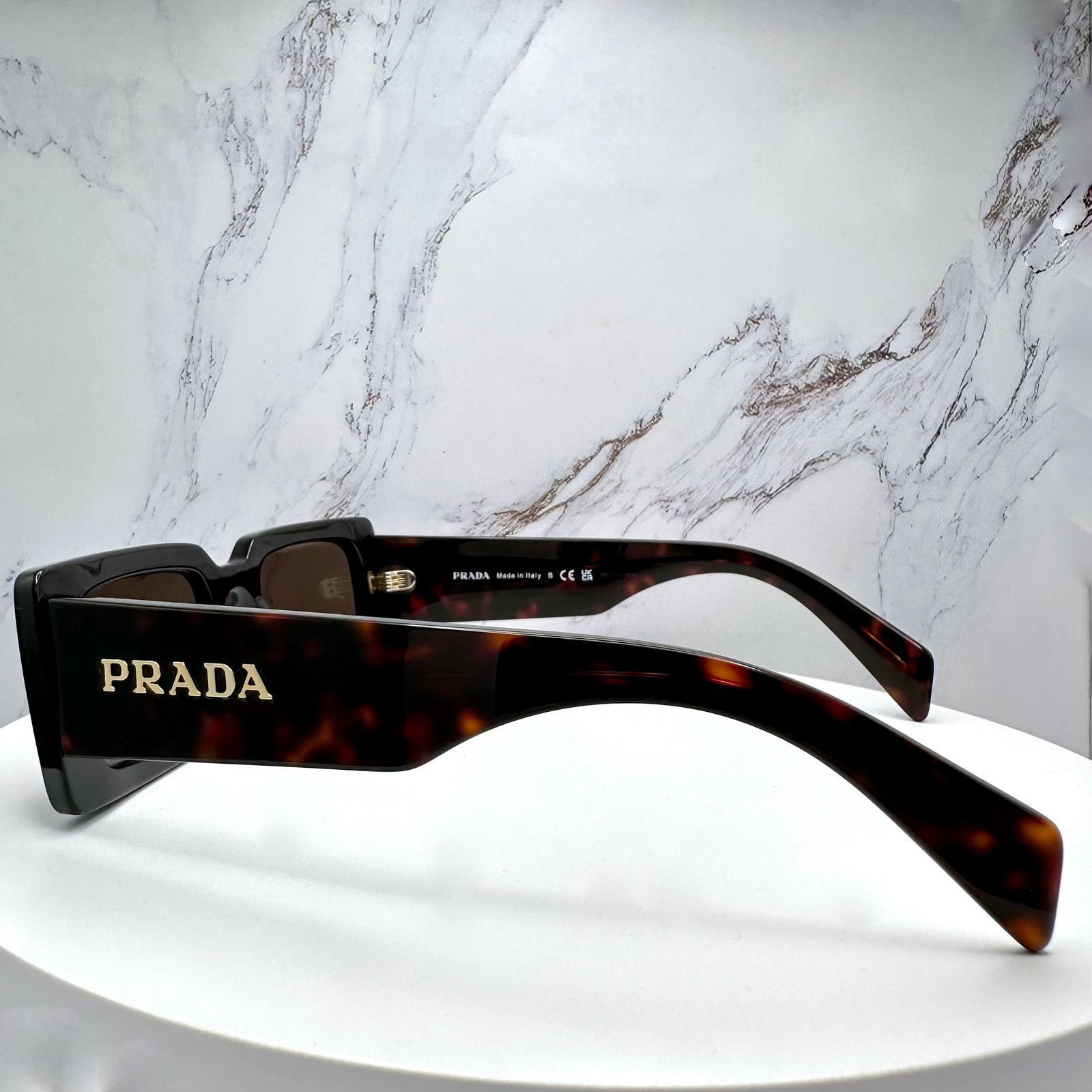Prada Prada Sunglasses Brown Black Tortoise Gold Metal Logo Square Size ONE SIZE - 7 Thumbnail
