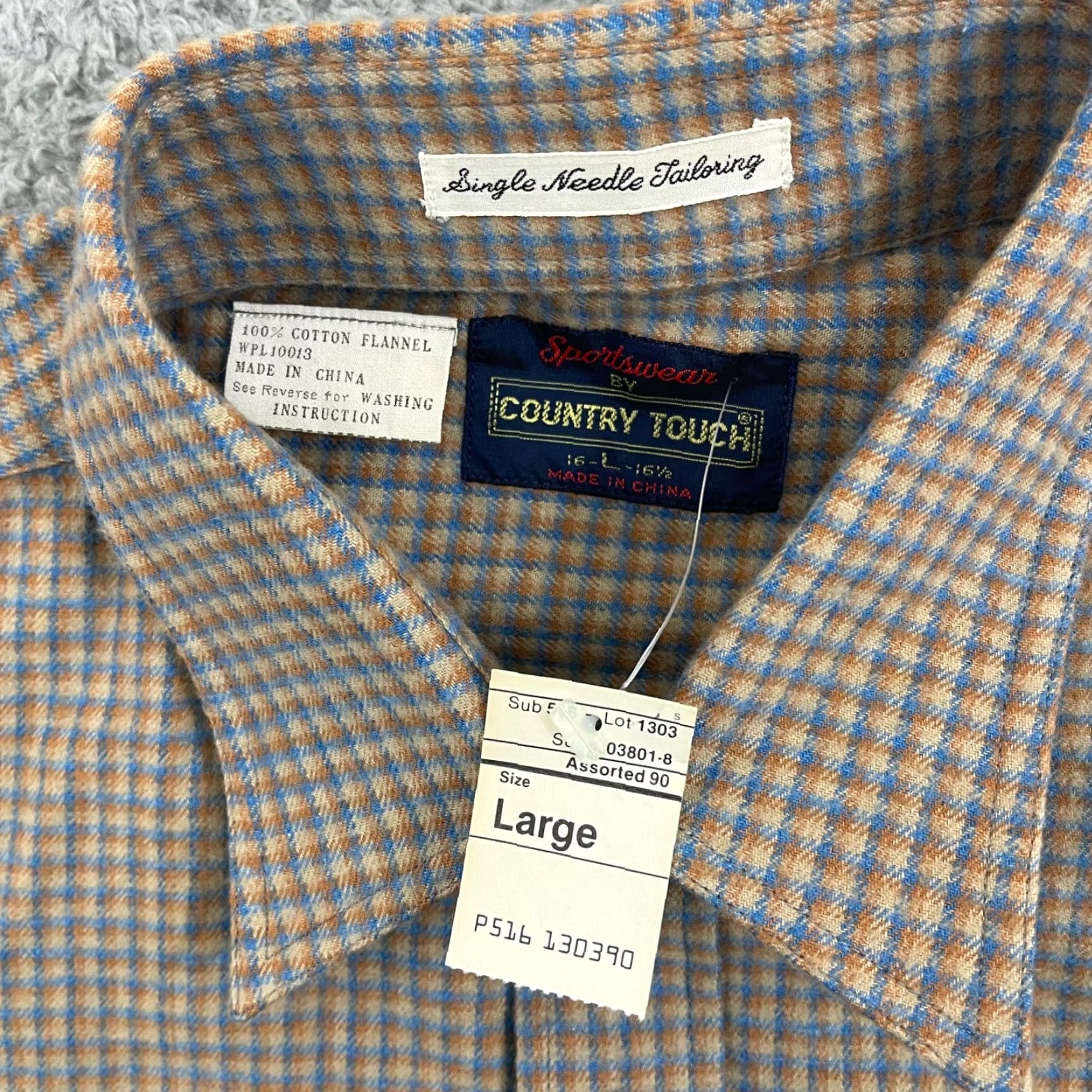 Vintage VINTAGE Country Touch Shirt Men Large Plaid Button Up Flannel Pocket Beige Cotton 80s 90s Bohemian Western NWT Size US L / EU 52-54 / 3 - 6 Thumbnail