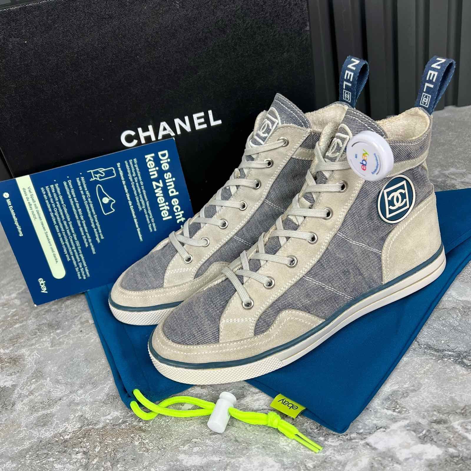 Chanel High Top Sneakers Suede Denim 39.5 EUR Grailed