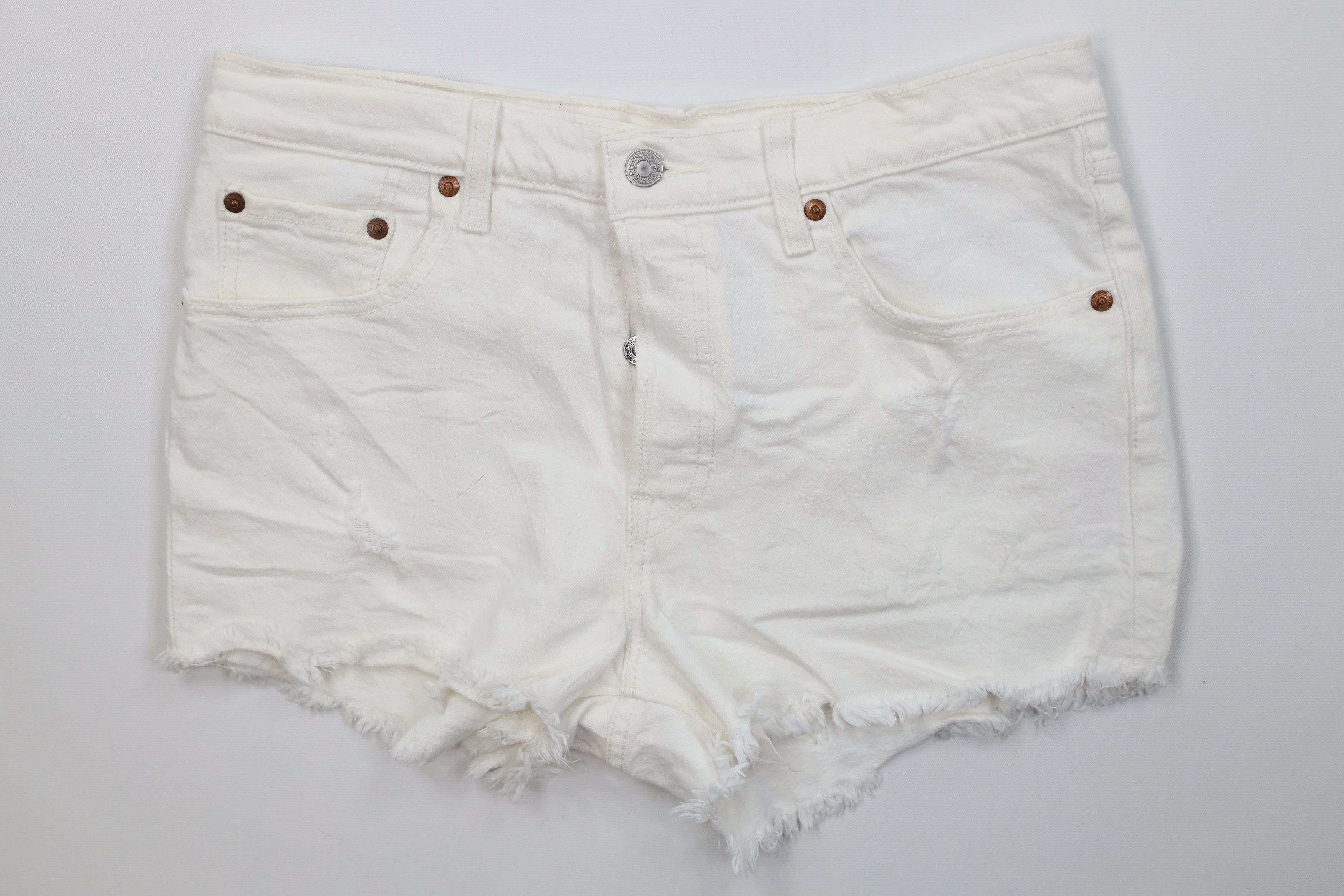 Levi's Vintage Y2K Levis 501xx Fly Cut Off Denim Jean Shorts White Size 28" / US 6 / IT 42 - 1 Thumbnail