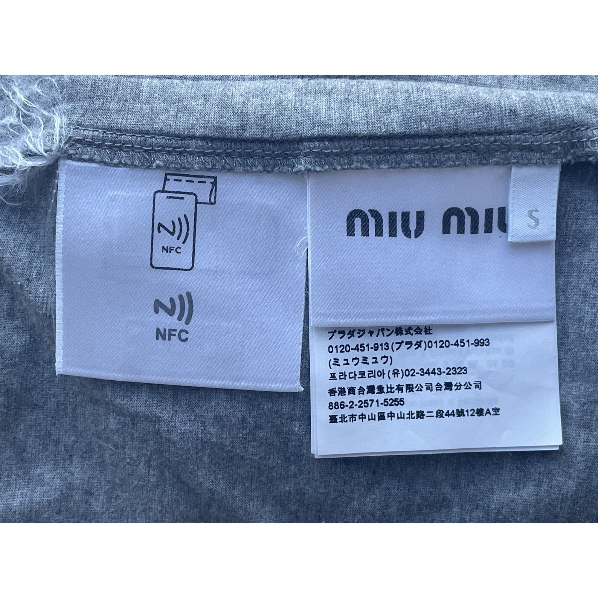 Miu Miu Miu Miu Womens Grey Cotton T-Shirt With Red Embroidered Logo Size S / US 4 / IT 40 - 7 Thumbnail