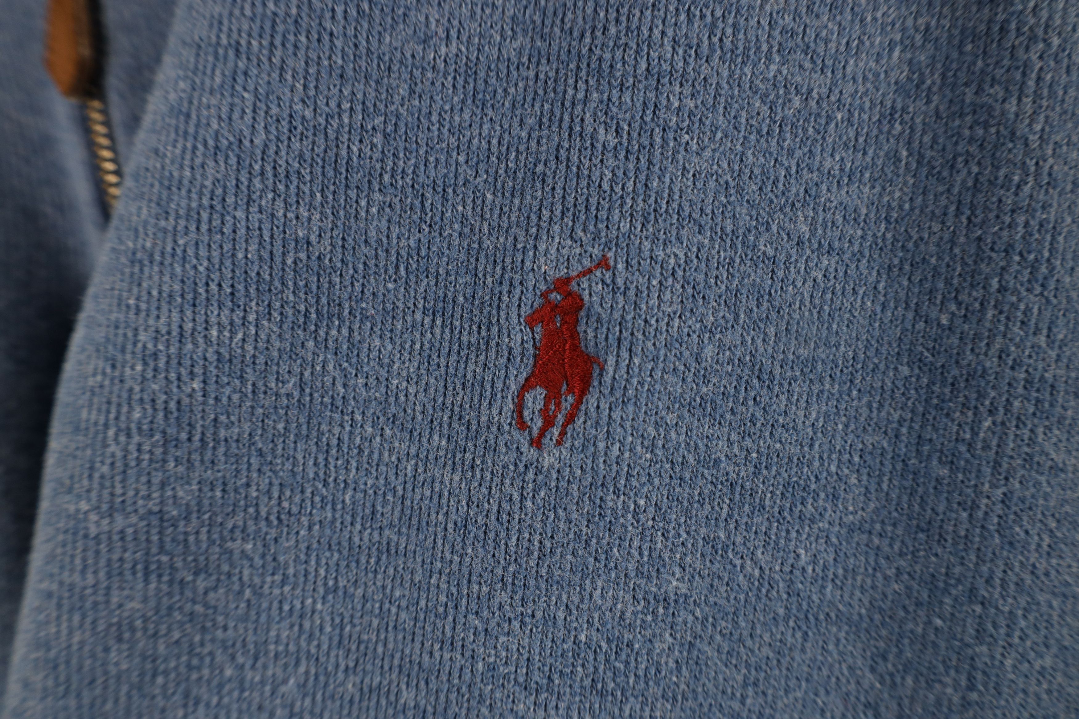 Ralph Lauren × Vintage Vintage 90s Ralph Lauren Ribbed Knit Half Zip Sweater Blue Size US XL / EU 56 / 4 - 4 Thumbnail