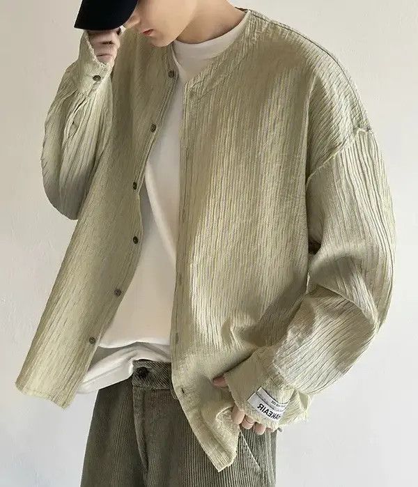VIBE Retro fashion y2k distressed frayed crinkle pinstripe shirt Size US L / EU 52-54 / 3 - 4 Thumbnail