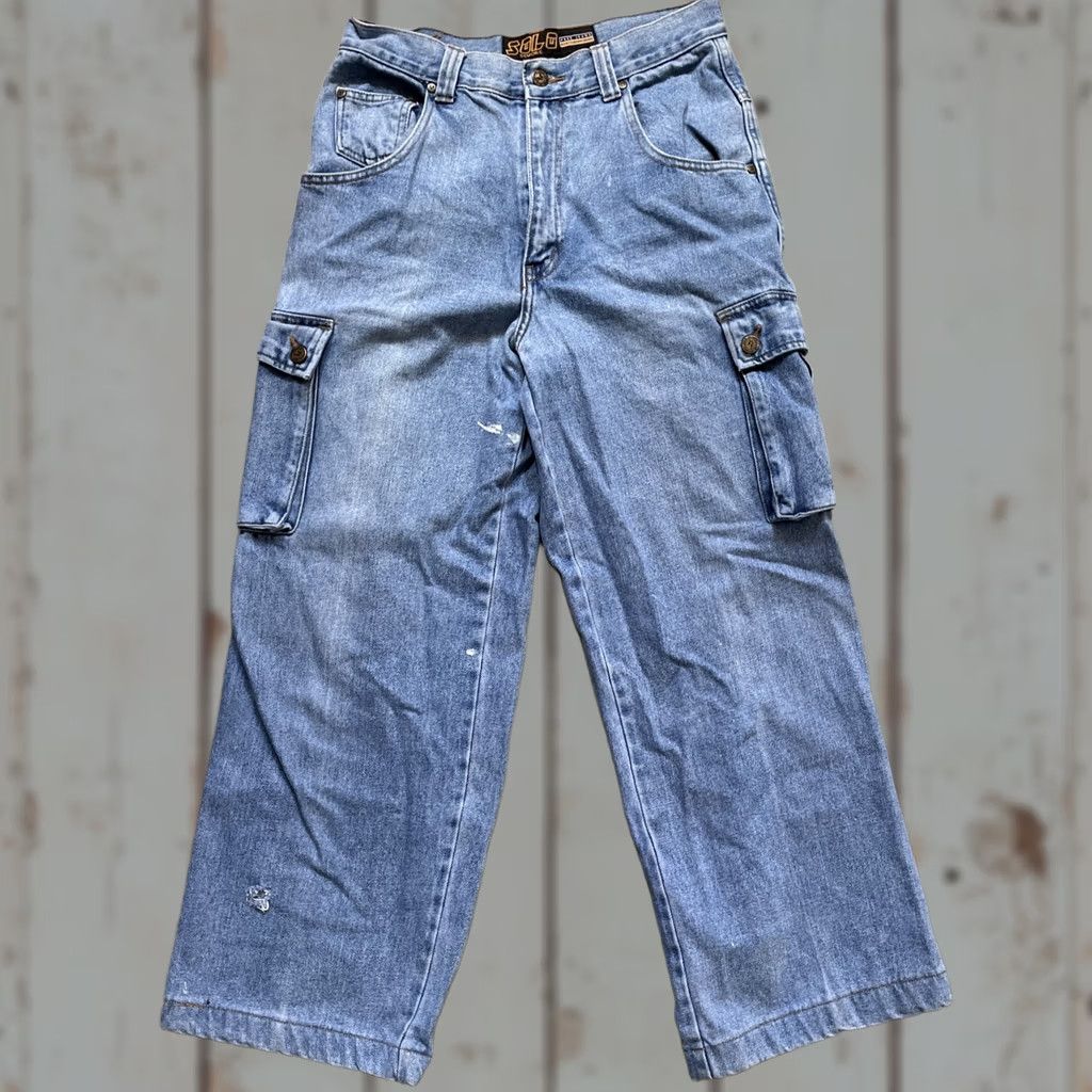Vintage VINTAGE Solo Semore Denim Cargo Jeans Work Pants Distressed 1990s Y2K Baggy 32 Blue Jeans Mens Girls Boys Unisex Adults 32x32 Size US 32 / EU 48 - 1 Thumbnail