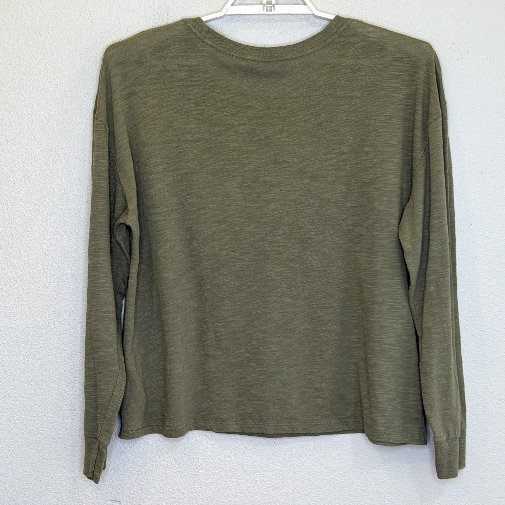 Abercrombie & Fitch Abercrombie & Fitch Long Sleeve T-Shirt Womens Large Green Embroidered "I Can Dig It" Floral Cotton Blend Crew Neck Size L / US 10 / IT 46 - 4 Thumbnail