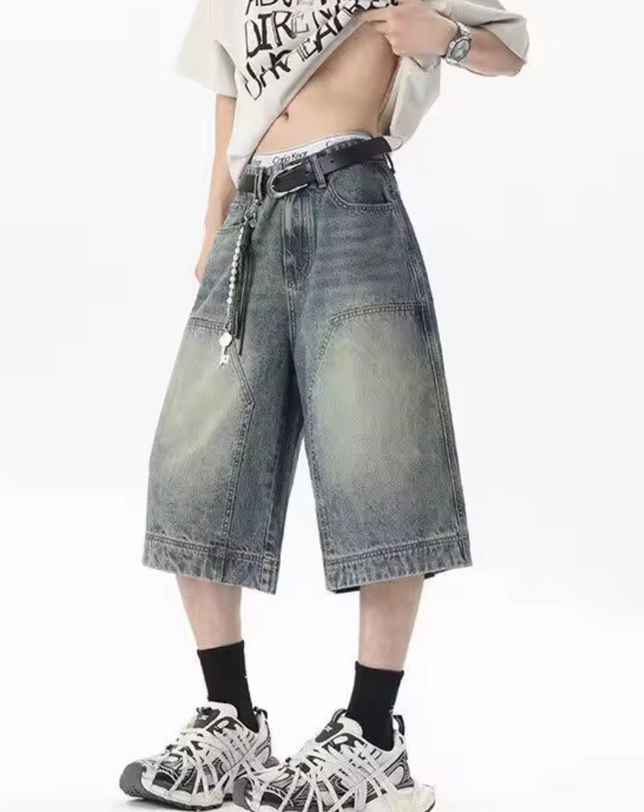 Japanese Brand Double knee Denim Jorts Vintage Style Baggy Hip Hop Party Size US 31 - 1 Thumbnail