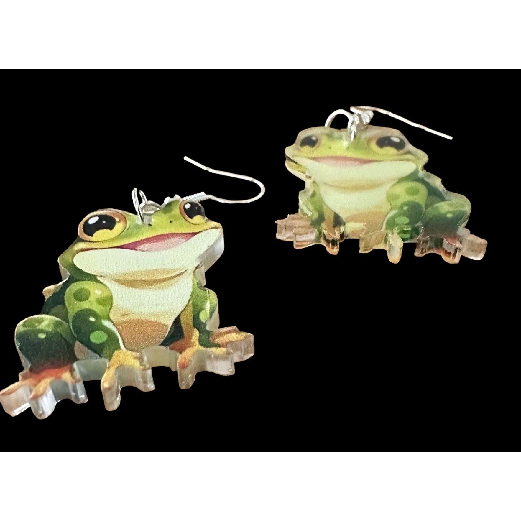 Handmade Frog Earrings New Dangle Hooks Green Double Sided Horny Toad Size ONE SIZE - 8 Thumbnail