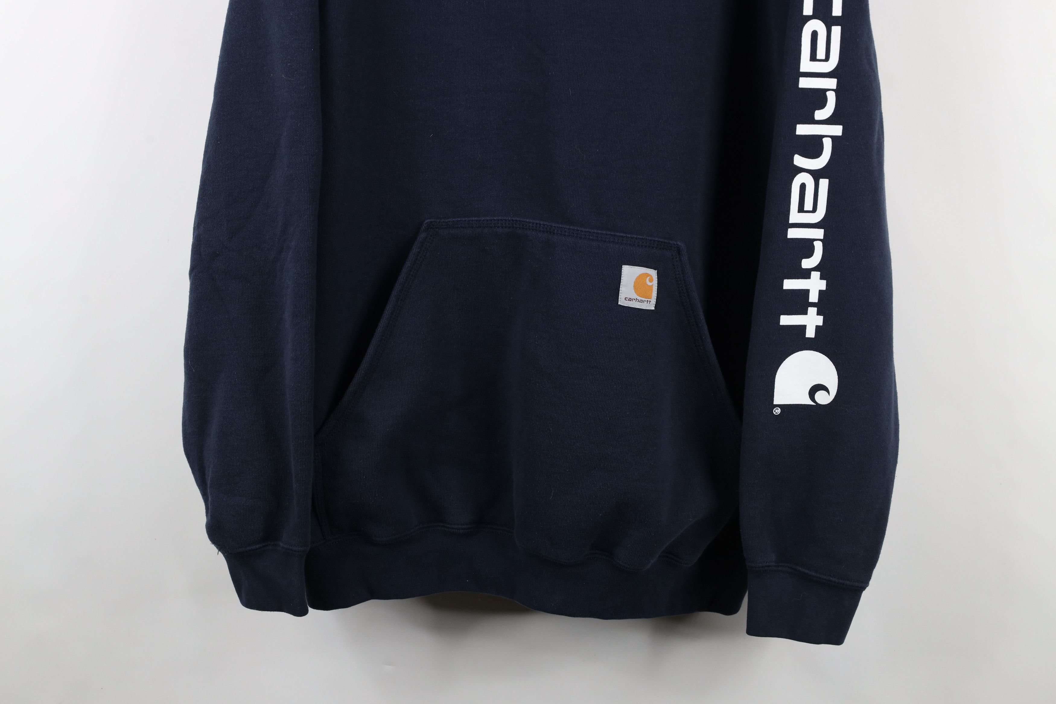 Carhartt × Vintage Vintage Carhartt Spell Heavyweight Hoodie Sweatshirt Blue Size US XL / EU 56 / 4 - 3 Thumbnail