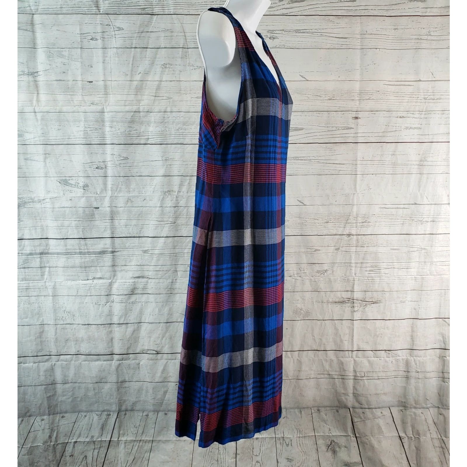 KAVU Kavu Womens Dress S Plaid Blue Red Sleeveless V-Neck Rayon Knee Length A-Line Womens Size S / US 4 / IT 40 - 3 Thumbnail