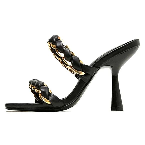 Liliana Faux Leather Braided Chain Strap Heeled Sandal Party