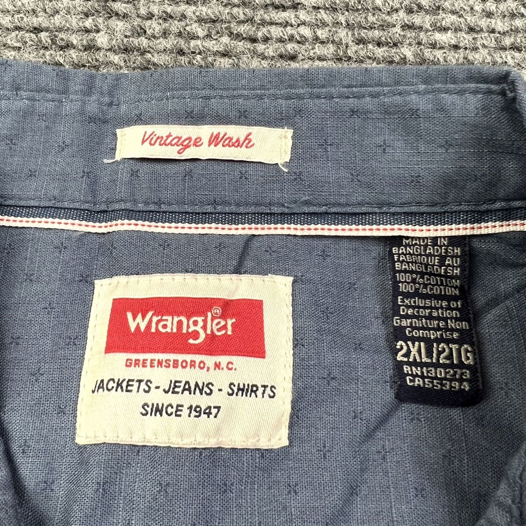 Wrangler VINTAGE Wrangler Blue Button-Up Shirt Mens 2XL Long Sleeve Casual Western Shirt Size US XXL / EU 58 / 5 - 2 Thumbnail