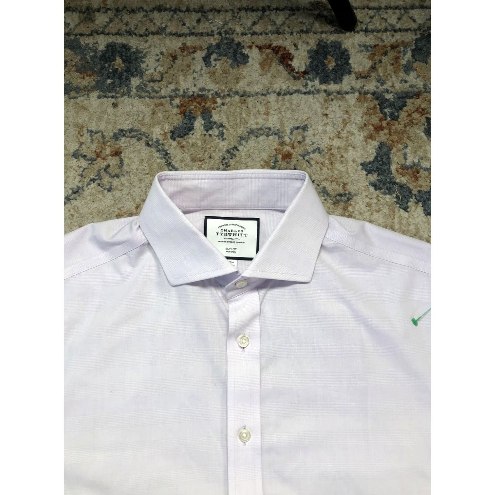 Charles Tyrwhitt Charles Tyrwhitt Dress Shirt Mens 16 Slim Fit Pink Check Non-Iron 100% Cotton Short Sleeve: No, Long Sleeve Size 42R - 2 Thumbnail