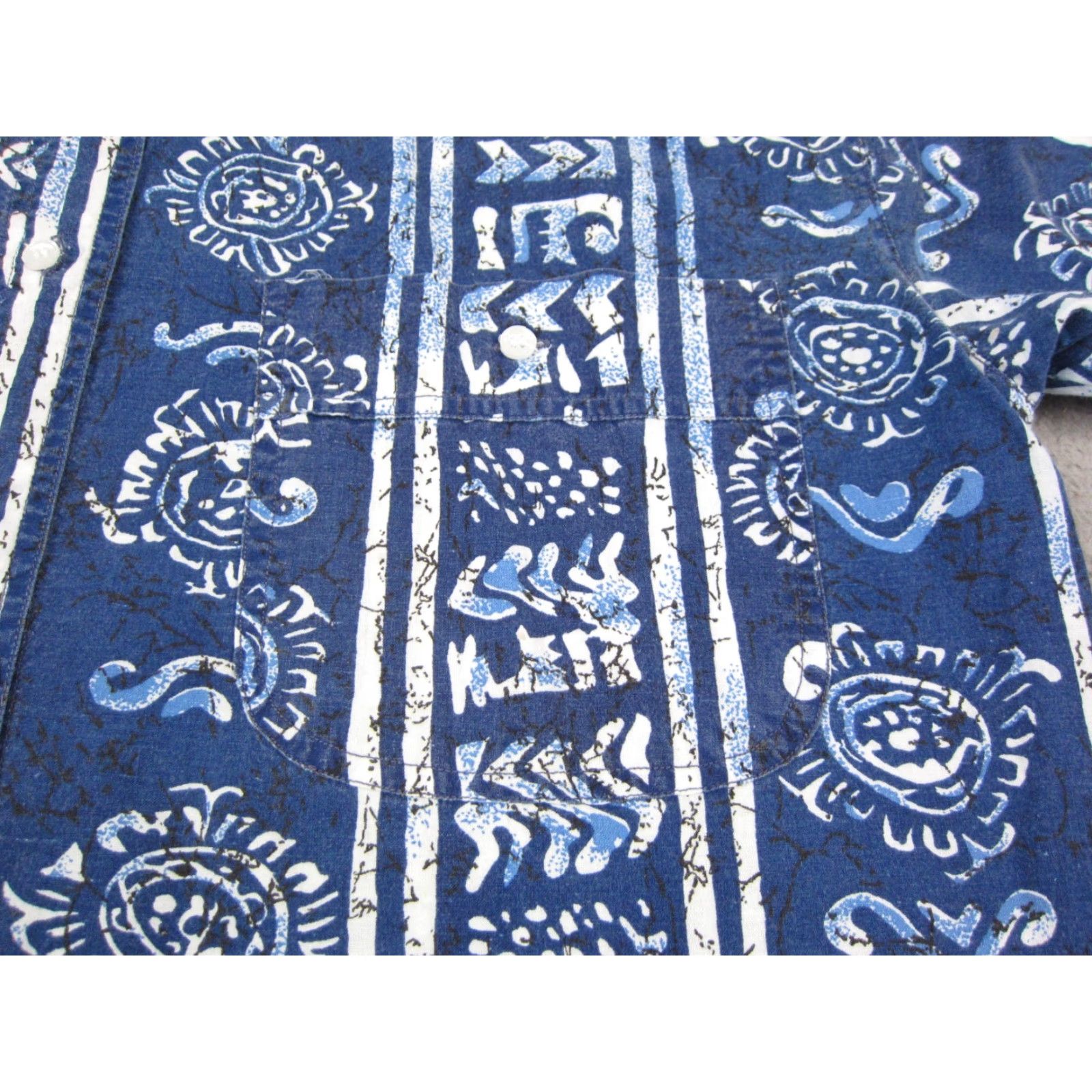 Bill Blass VINTAGE Bill Blass Shirt Mens Medium Blue White Abstract Tribal Cotton Hawaiian Shirt Size US M / EU 48-50 / 2 - 3 Thumbnail