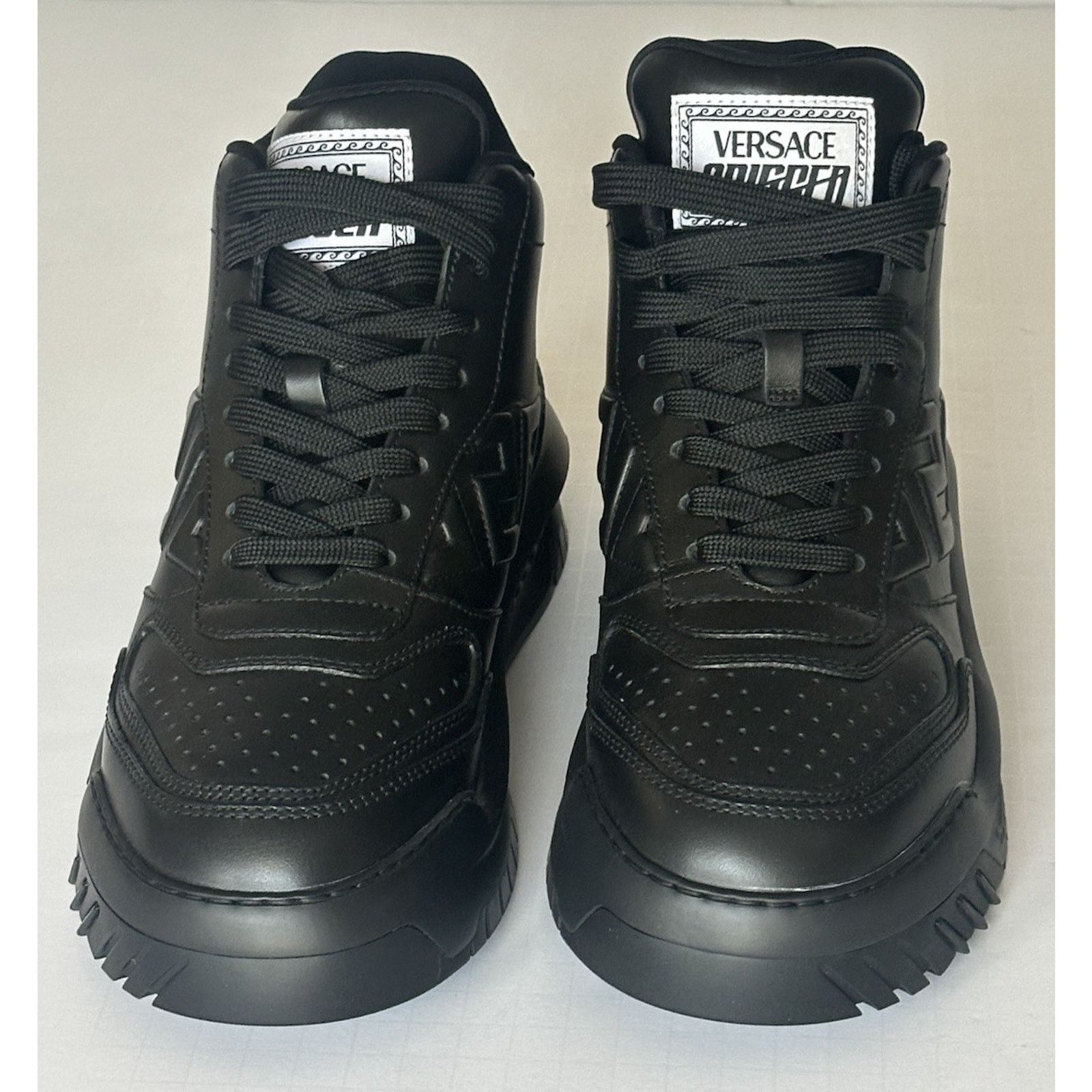 Versace Versace Greca Leather High Top Black Sneakers 12 US 1011349 Size US 12 / EU 45 - 10 Thumbnail