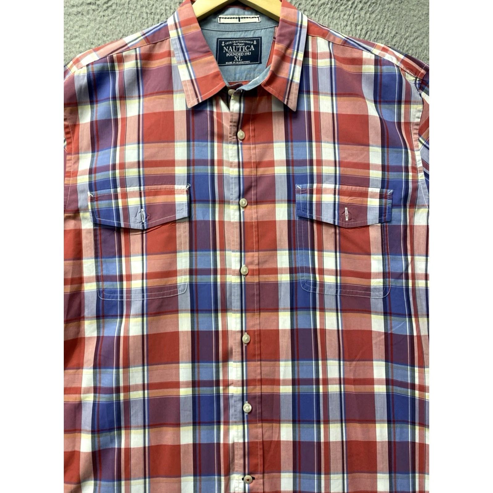 Nautica Nautica Button-Up Shirt Mens XL RED BLUE Plaid Short Sleeve Button-Down Casual Travel Size US XL / EU 56 / 4 - 4 Thumbnail