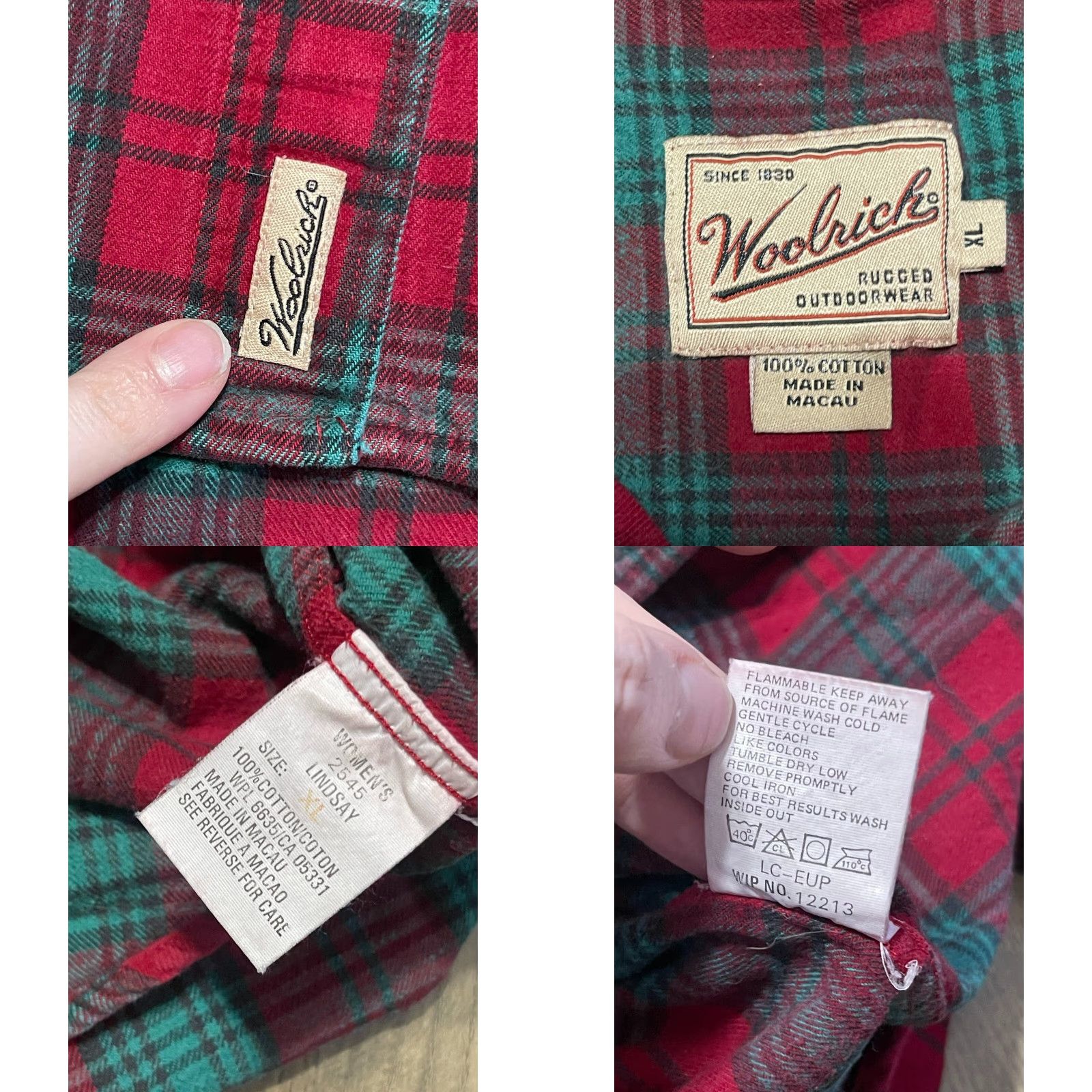 Vintage Woolrich Shirt Men XL Green Red Plaid Button Up Flannel Long Sleeve Size XL / US 12-14 / IT 48-50 - 8 Thumbnail