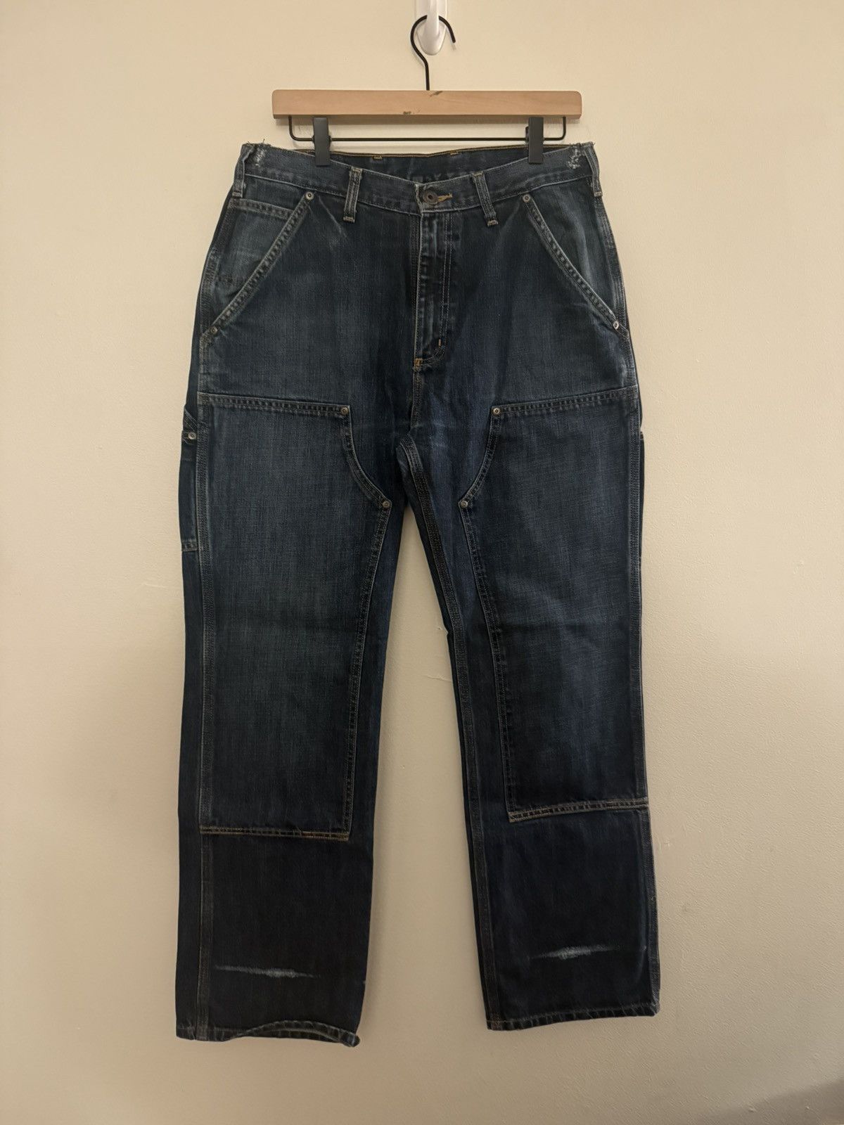 Vintage Thrashed Carhartt Double Knees in Faded Blue 32