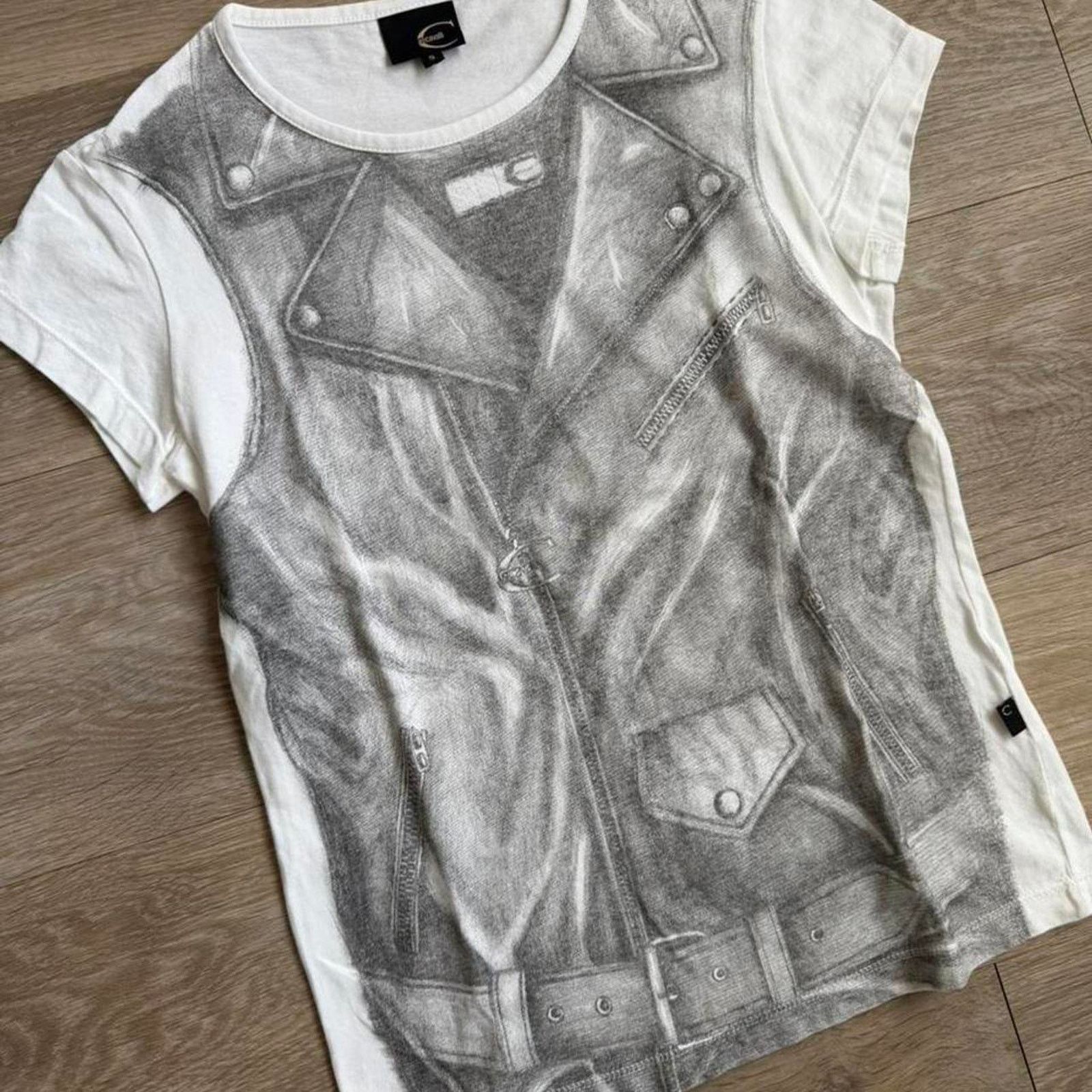 Just Cavalli Just Cavalli Trompe L'oeil Biker Jacket Print T-Shirt Size S / US 4 / IT 40 - 1 Thumbnail