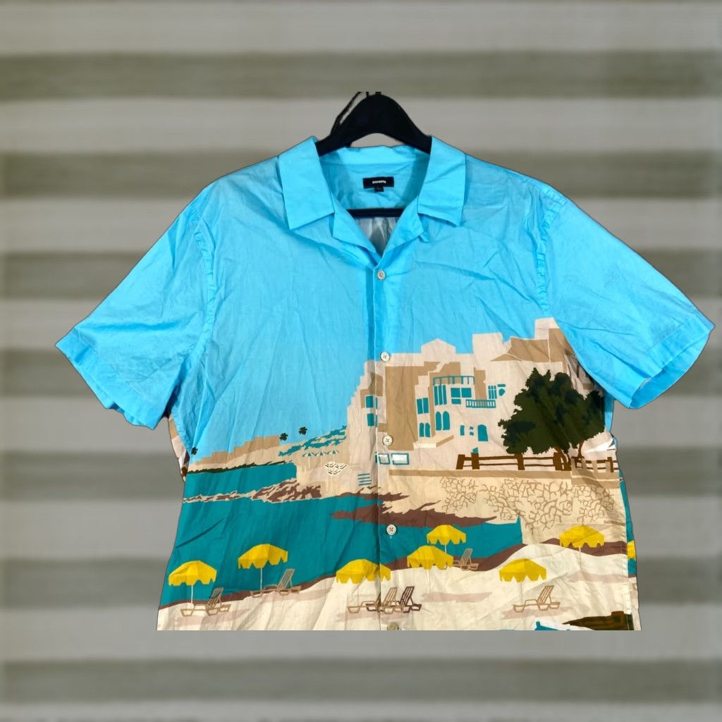 Express Express Hawaiian Button-Up Shirt Mens L Blue Graphic Stretch Short Sleeve Beach Comfort Size US L / EU 52-54 / 3 - 1 Thumbnail