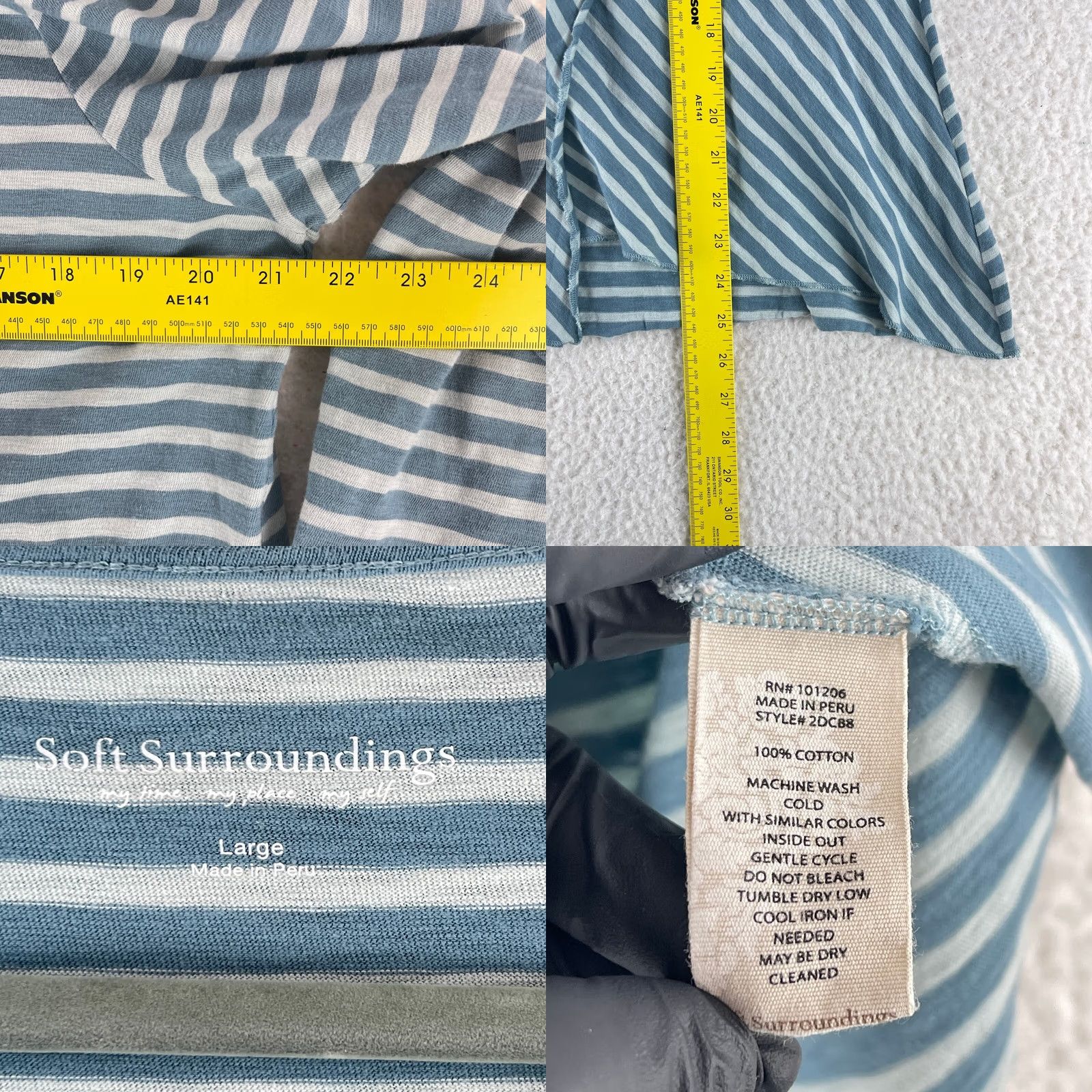 Soft Surroundings Soft Surroundings Preston Stripe Shirt Womens Large Green Roll Tab Sleeve Casual Size L / US 10 / IT 46 - 8 Thumbnail