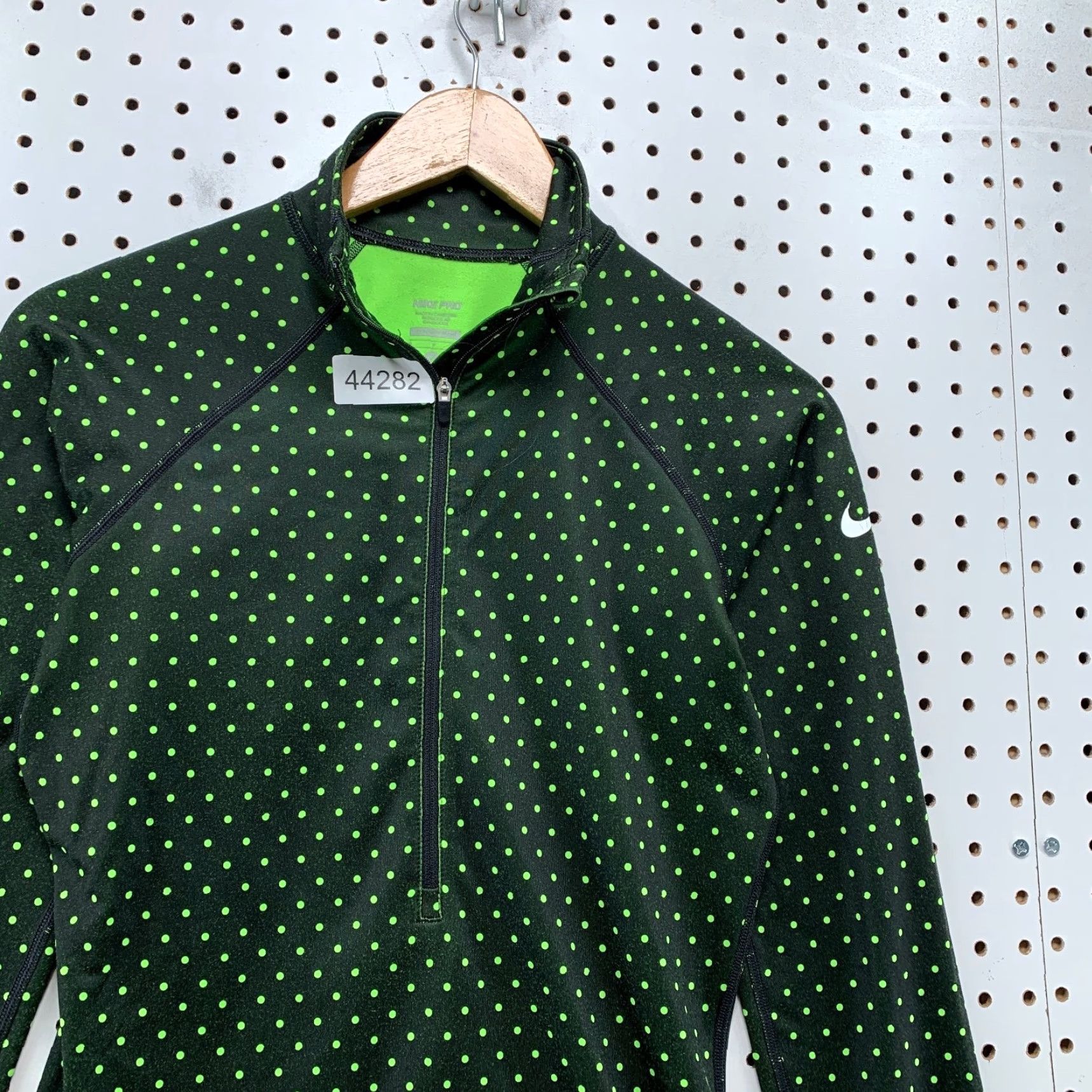 Nike Nike Pro Hyperwarm Womens 1/2 Zip Active Pullover Green Polka Dot Warm Workout Shirt Size M / US 6-8 / IT 42-44 - 7 Thumbnail