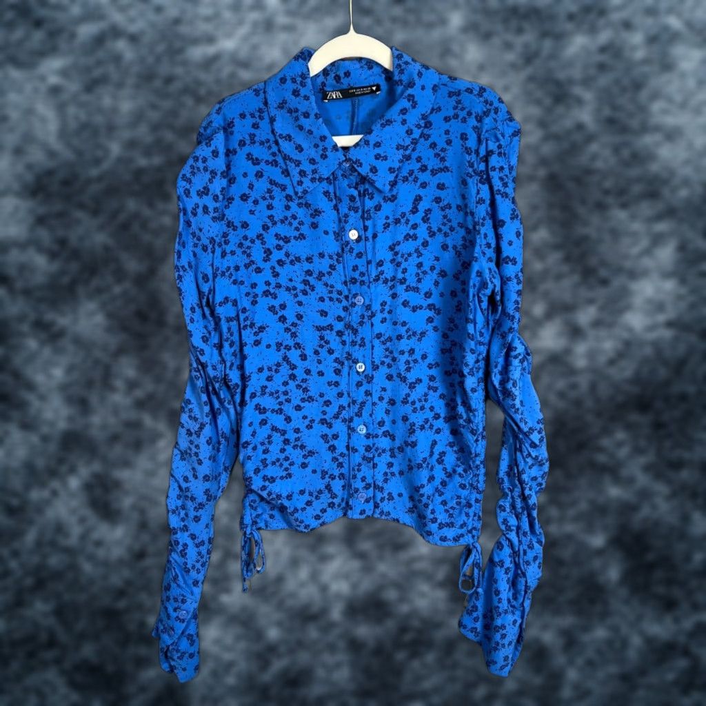 Zara Zara Blouse Womens Small Blue Floral Button-Up Long Sleeve Shirt Size S / US 4 / IT 40 - 1 Thumbnail
