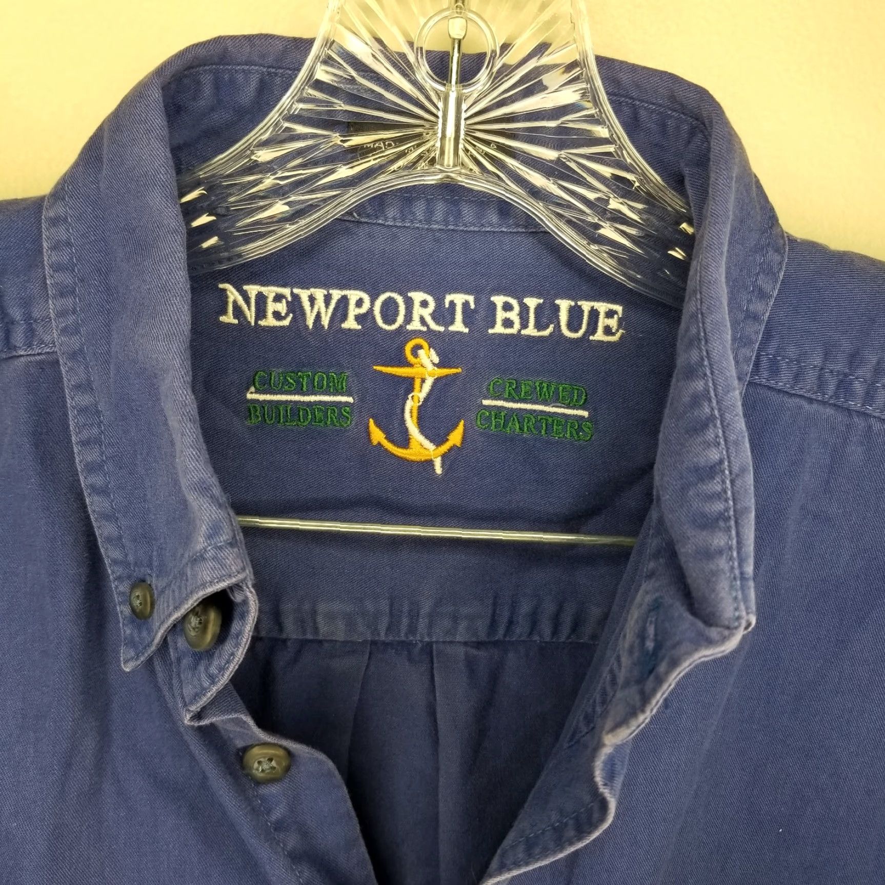 Vintage NEWPORT BLUE Button-Up Shirt Short Sleeve Mens M Blue Size US 31 - 3 Thumbnail