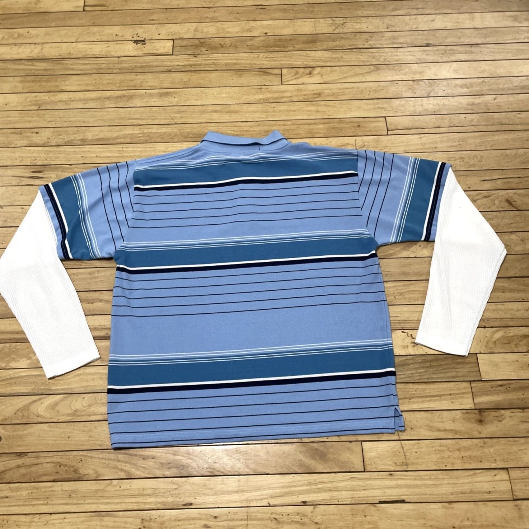 Vintage Walnut Creek Shirt Men 2XL Blue Black Striped White Layered Rugby Sleeves XXL Short Sleeve Size US XXL / EU 58 / 5 - 2 Thumbnail