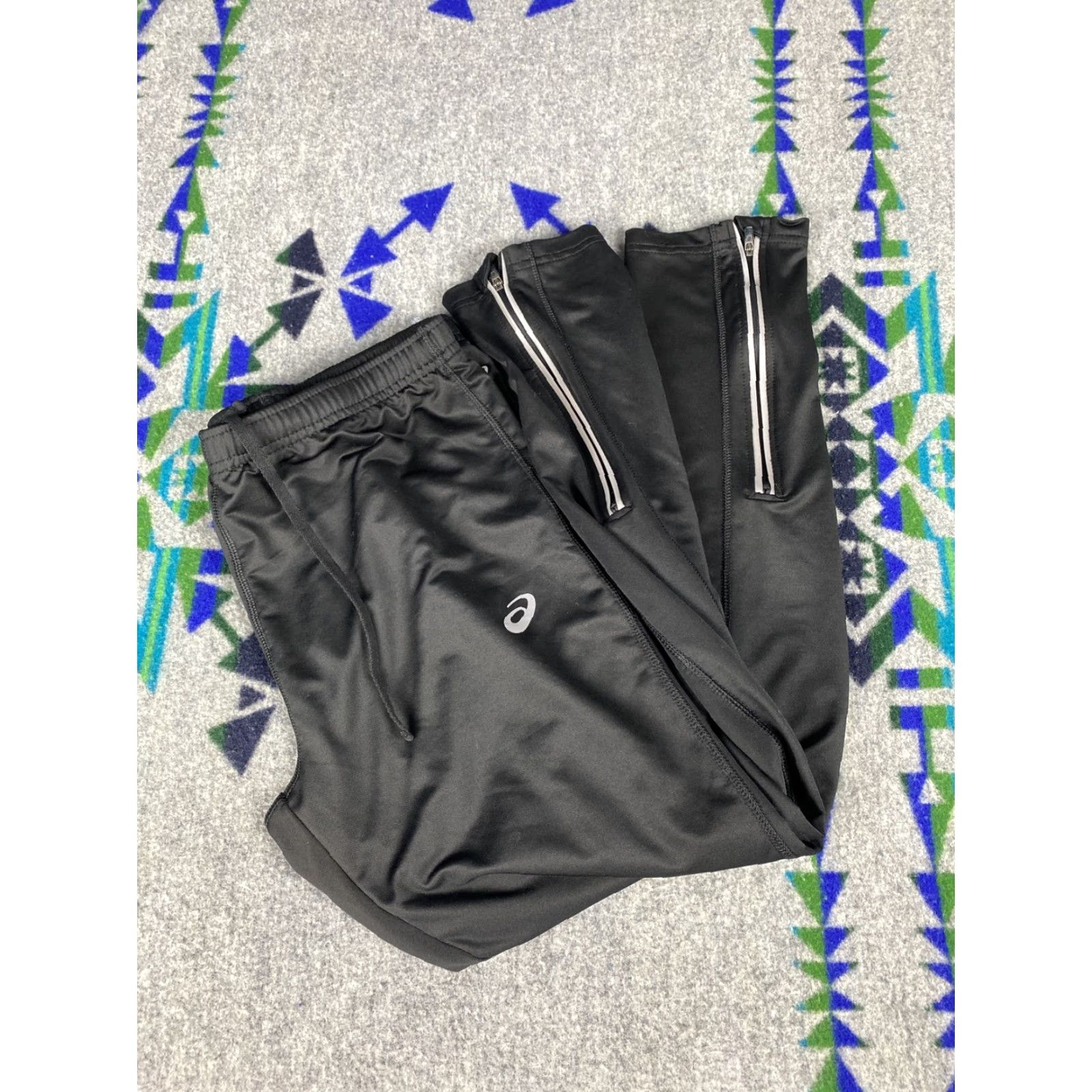 Asics ASICS Running Pants Mens L Black Reflective Ankle Zip Butt Pocket Spandex Tight Size US 33 - 5 Thumbnail