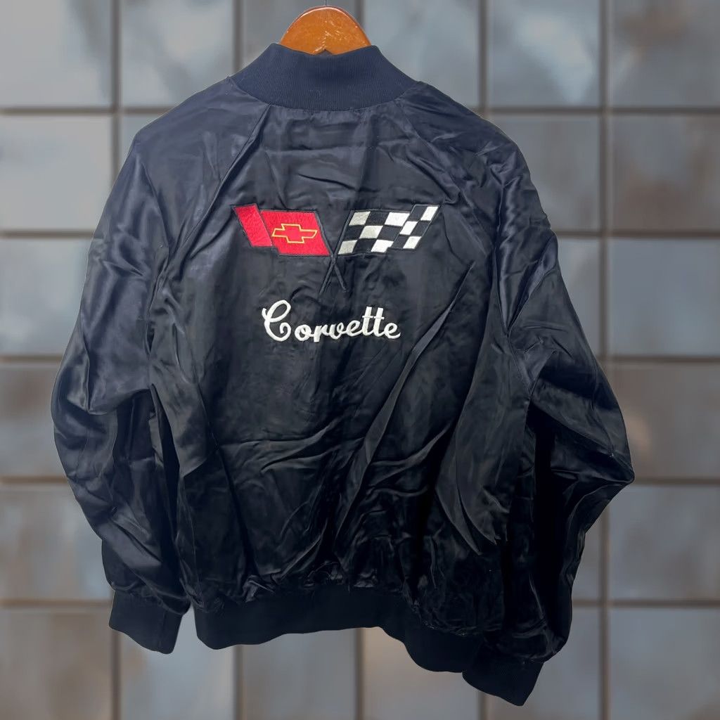 Vintage VINTAGE Corvette Bomber Jacket Satin Black L Embroidered 80s Racing Nylon Polyester Men Shirt Jacket Size US L / EU 52-54 / 3 - 1 Thumbnail