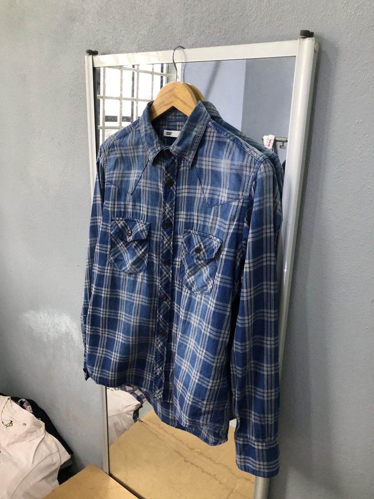 Japanese Brand × Vintage Sevendays sunday blue check distressed button ups Size US S / EU 44-46 / 1 - 2 Thumbnail