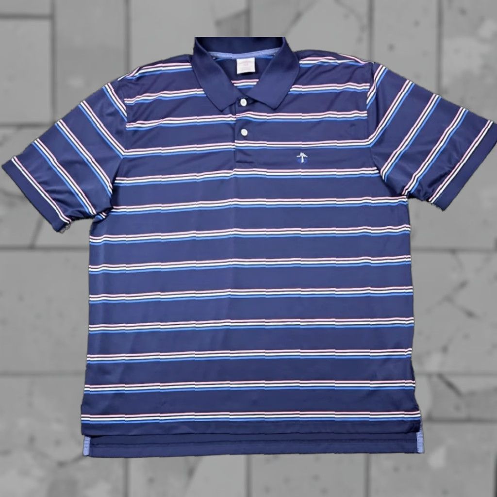 Brooks Brothers Brooks Brothers Polo Shirt XL Blue Stripe Performance Short Sleeve Golden Fleece Mens Polo Size US XL / EU 56 / 4 - 1 Thumbnail