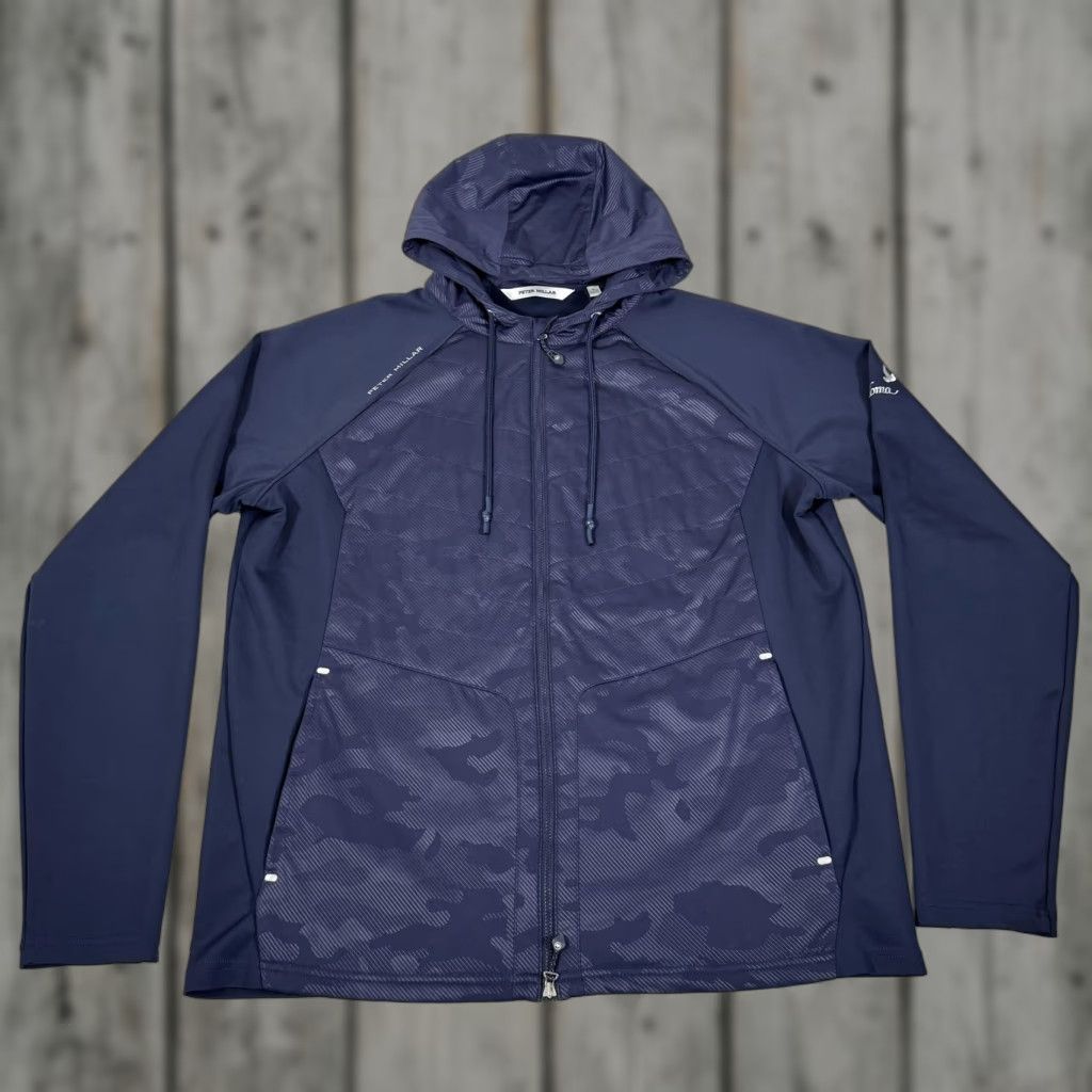 Peter Millar Jacket Mens Large Blue Merge Elite Camo Hooded Golf Zip Up Sweater