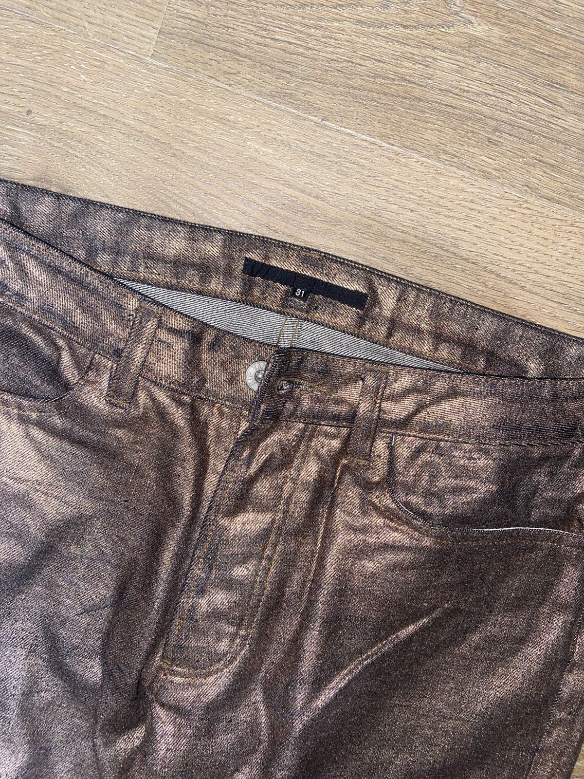 RIPVANWINKLE Ripvanwinkle Rust-Gold Metallic Paint coated Denim Size US 31 - 3 Thumbnail